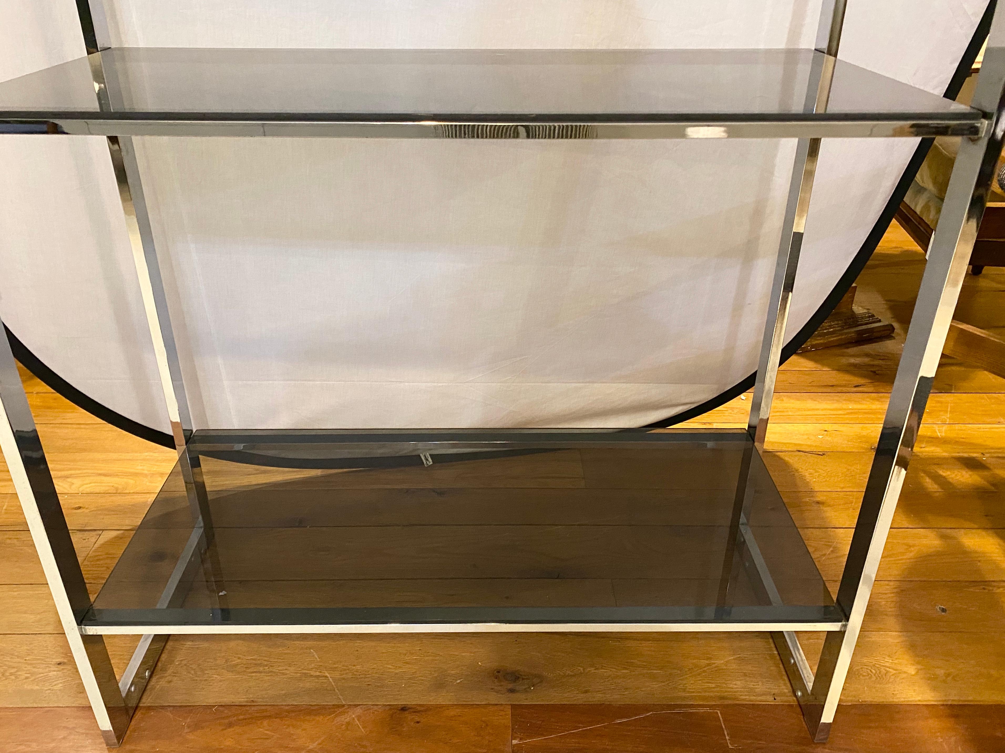 Mid-20th Century Mid-Century Modern Étagère Chrome Base Smoke Glass Shelves