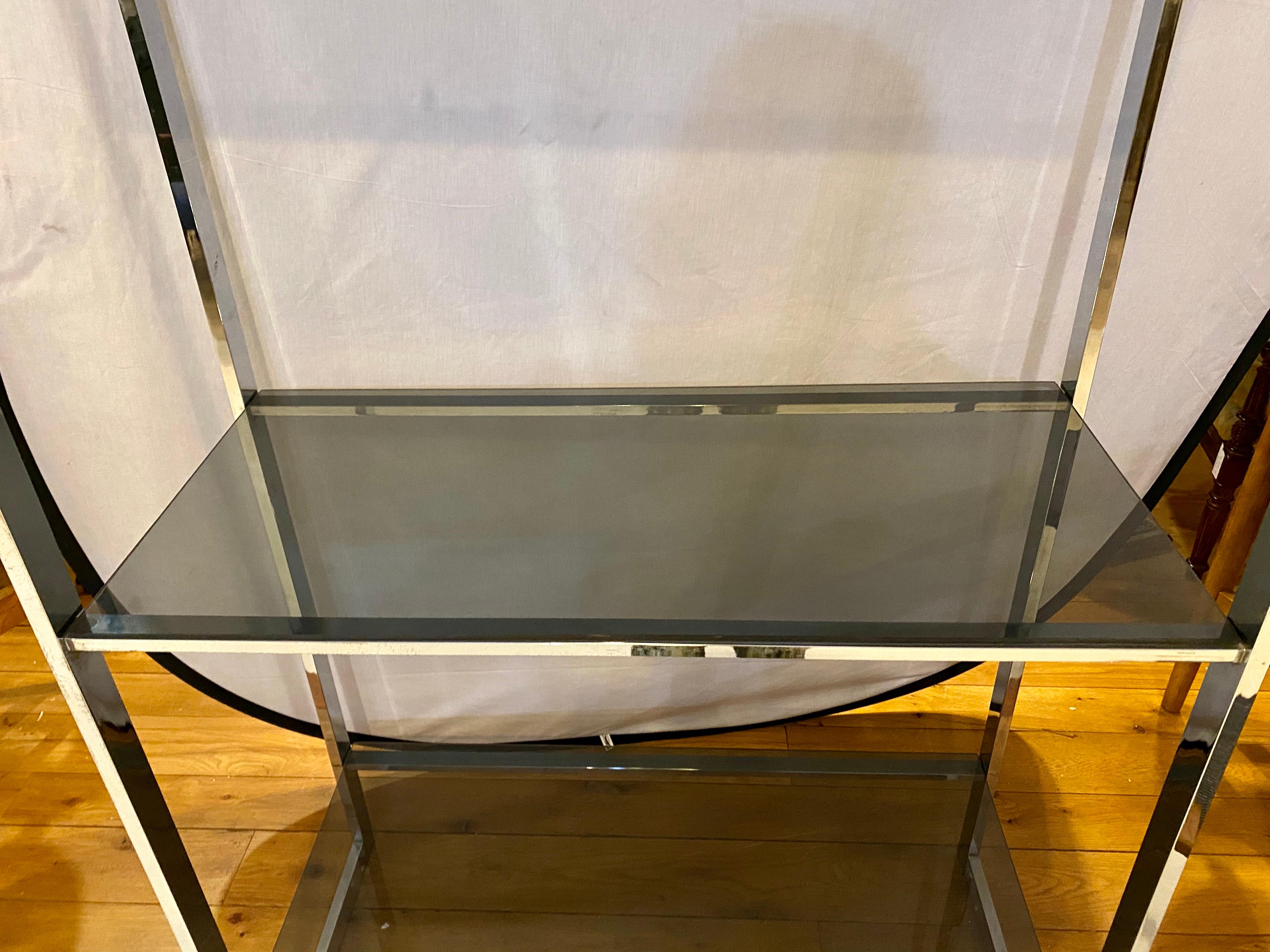 Mid-Century Modern Étagère Chrome Base Smoke Glass Shelves 1
