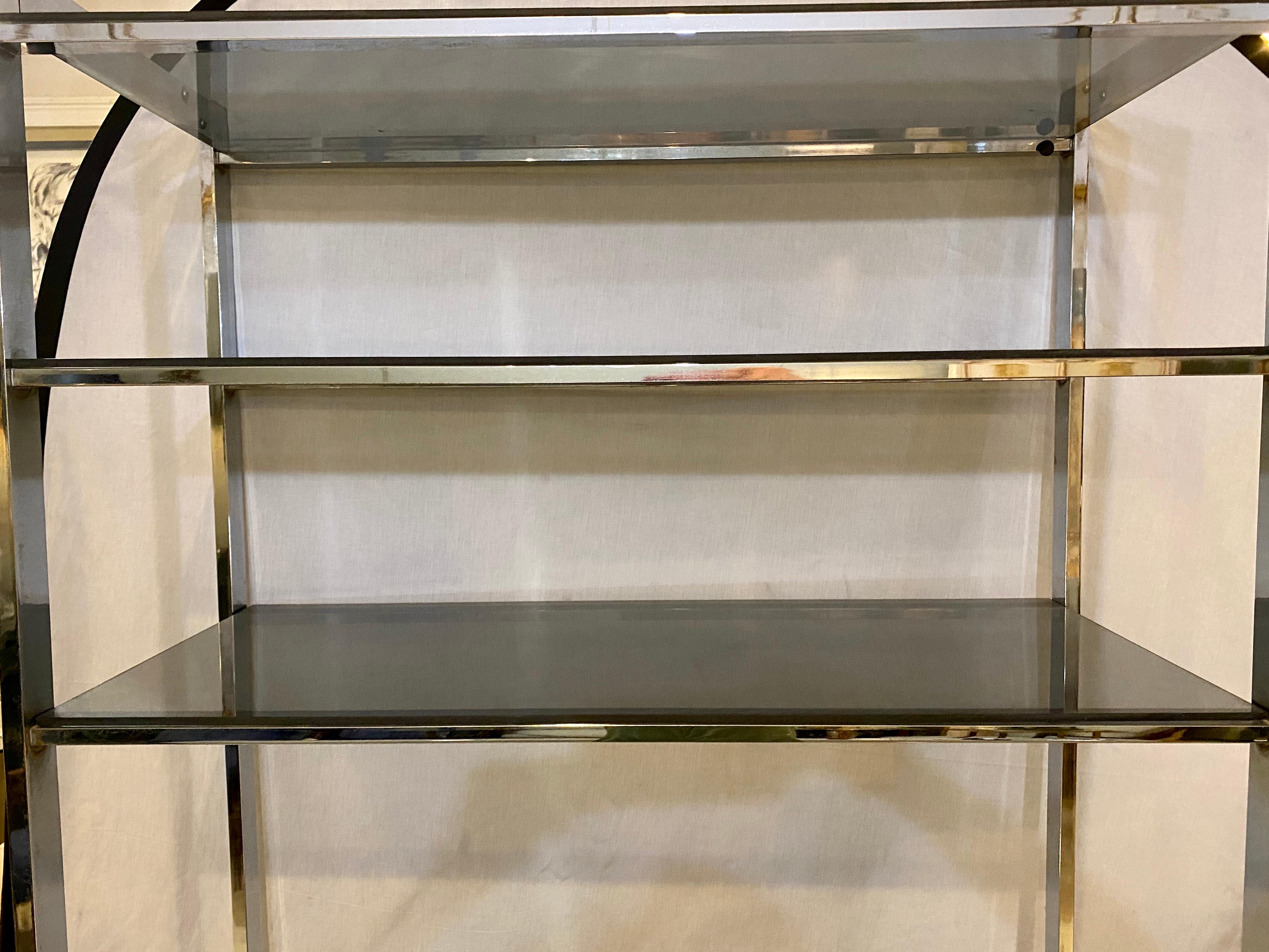 Mid-Century Modern Étagère Chrome Base Smoke Glass Shelves 2