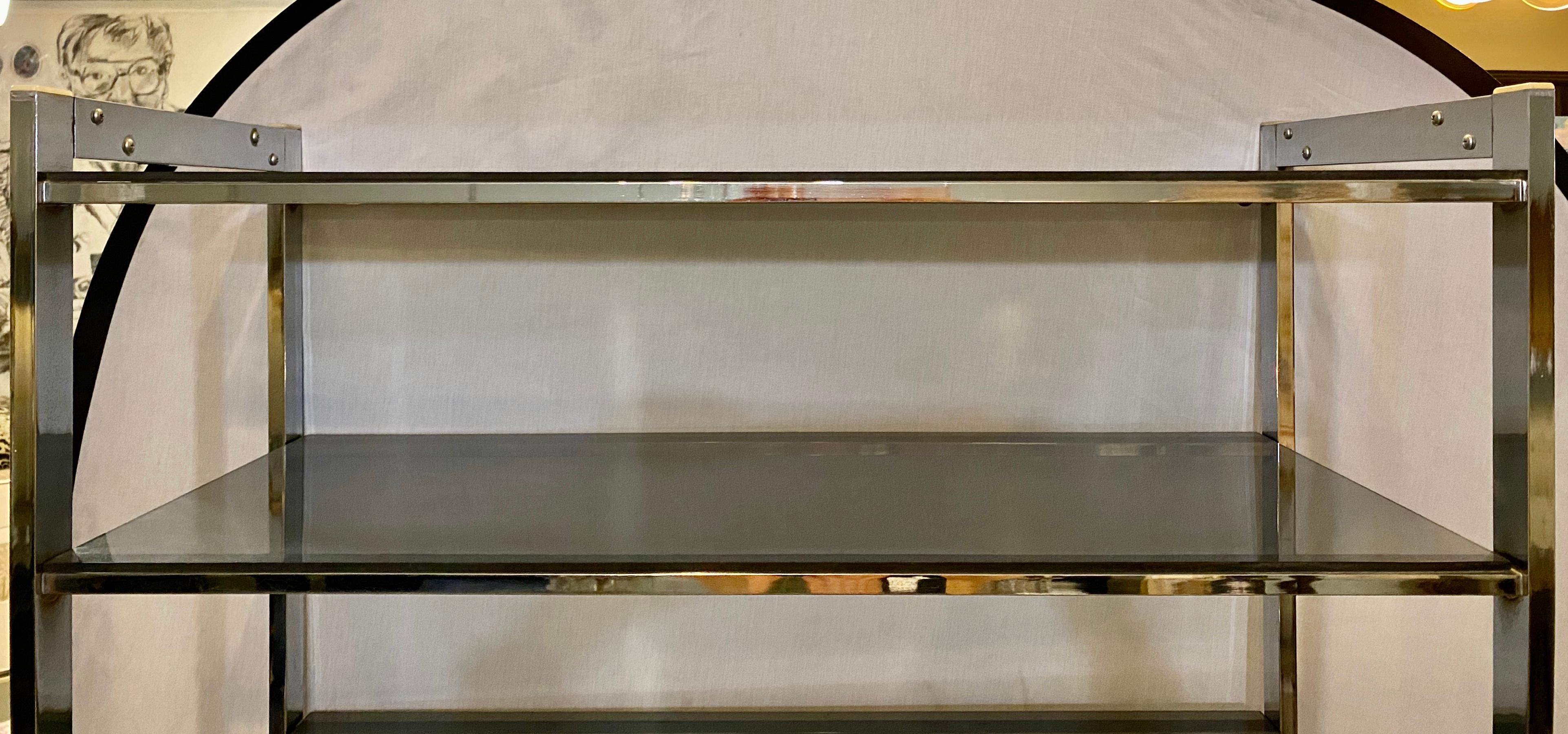 Mid-Century Modern Étagère Chrome Base Smoke Glass Shelves 3