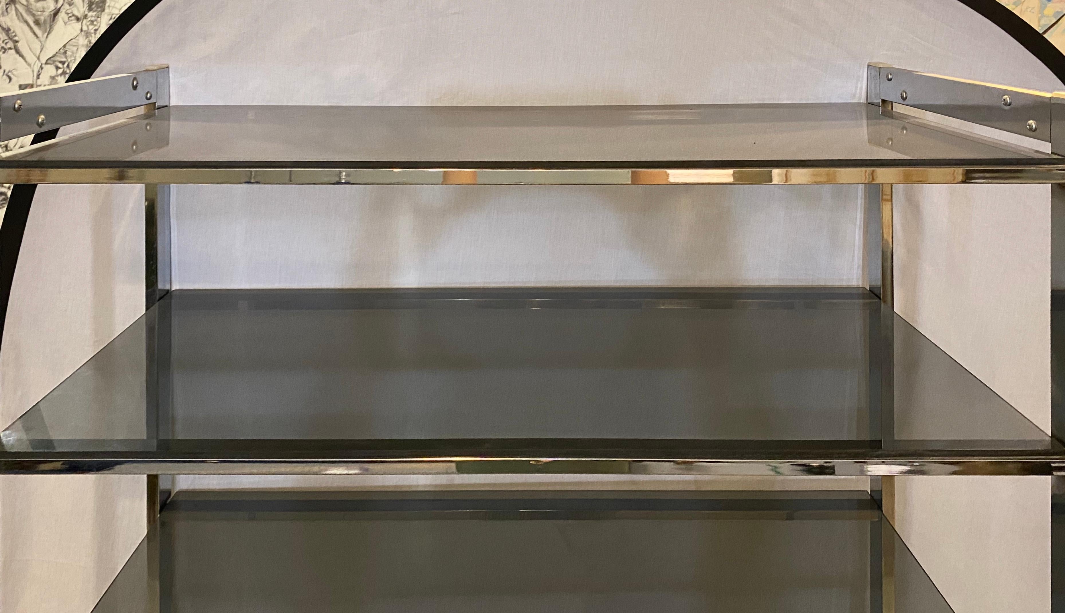 Mid-Century Modern Étagère Chrome Base Smoke Glass Shelves 4