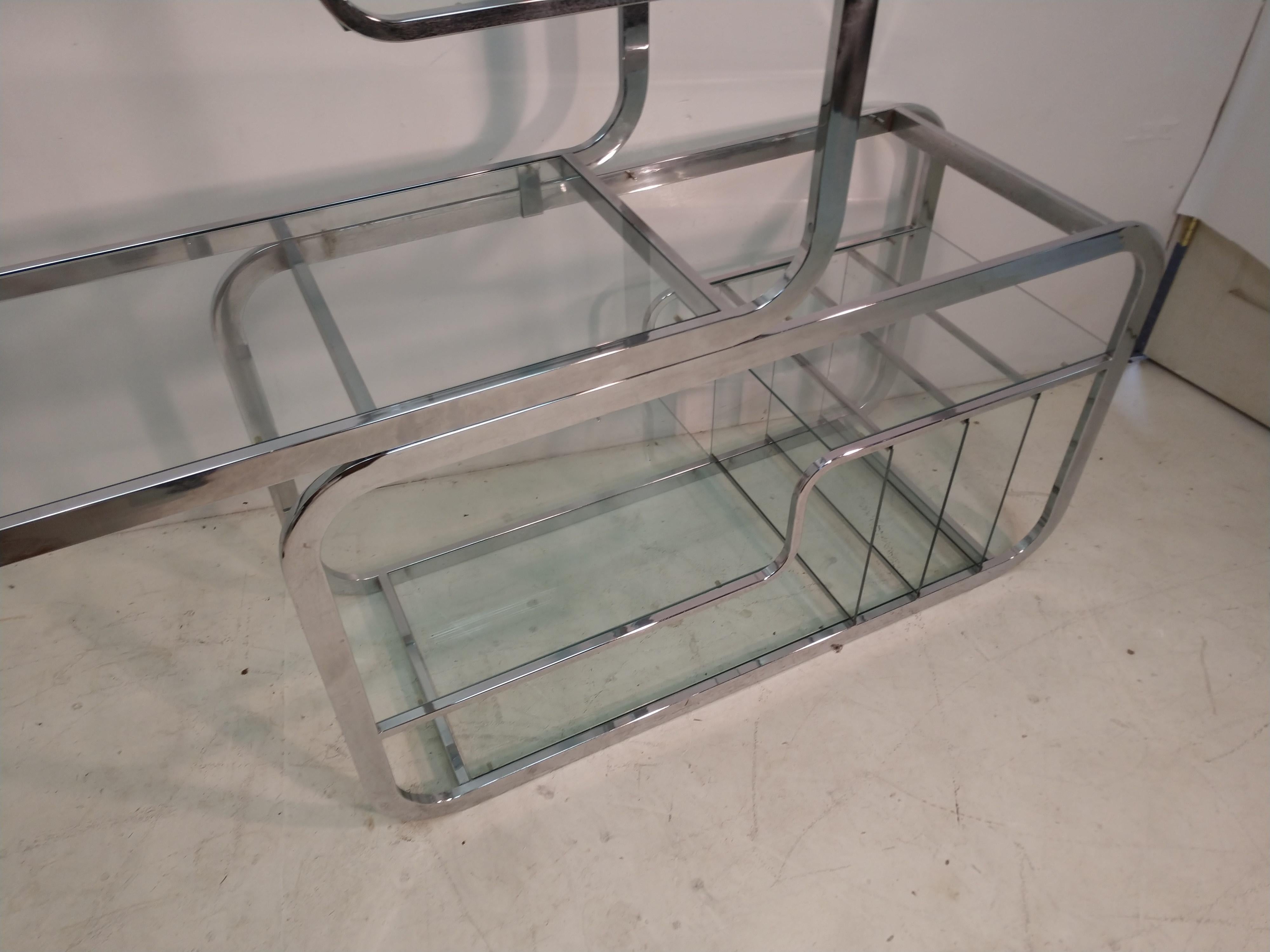 Polished Mid Century Modern Etagere Cocktail Table Chrome & Glass by DIA