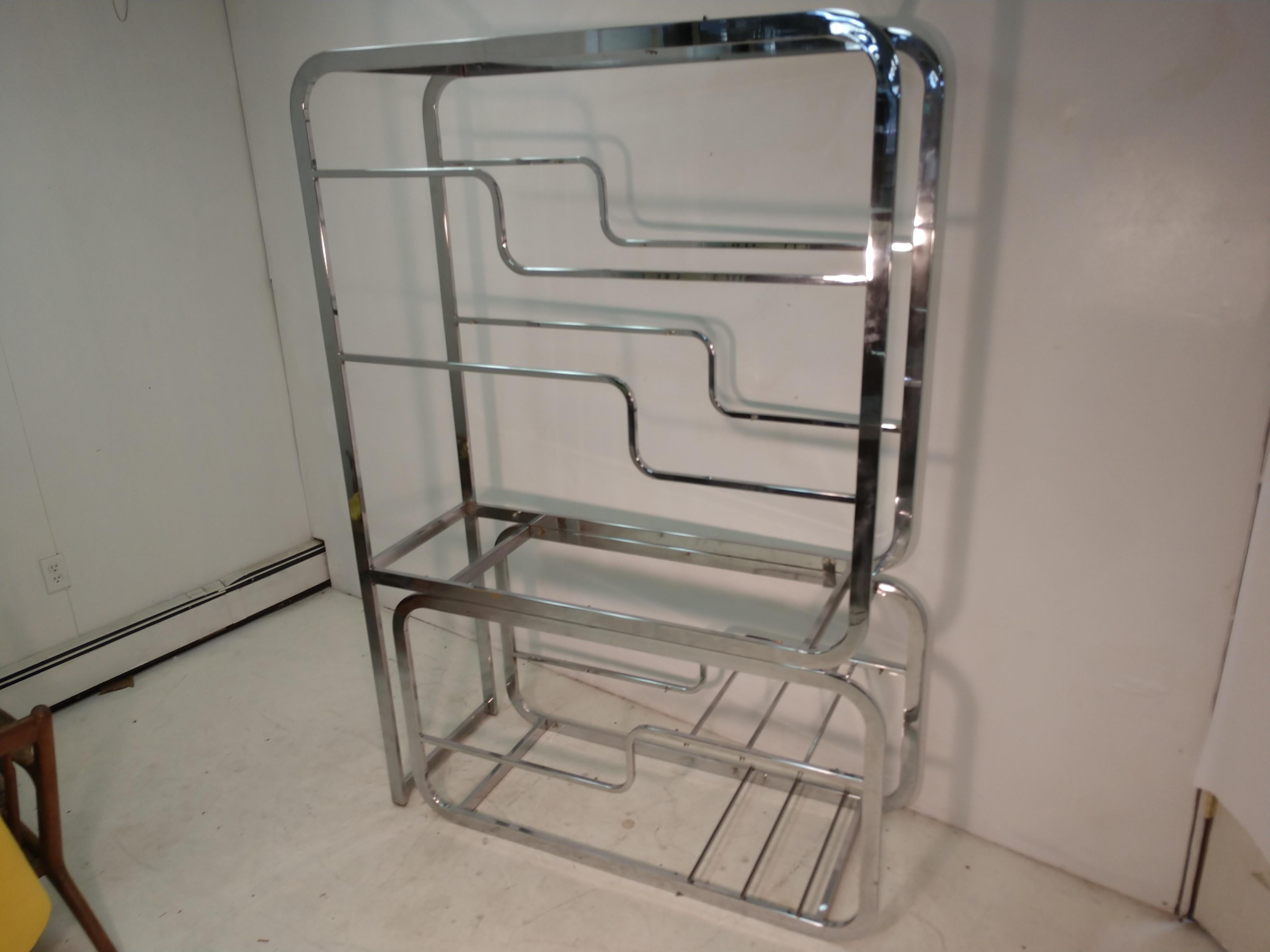 Mid Century Modern Etagere Cocktail Table Chrome & Glass by DIA 1