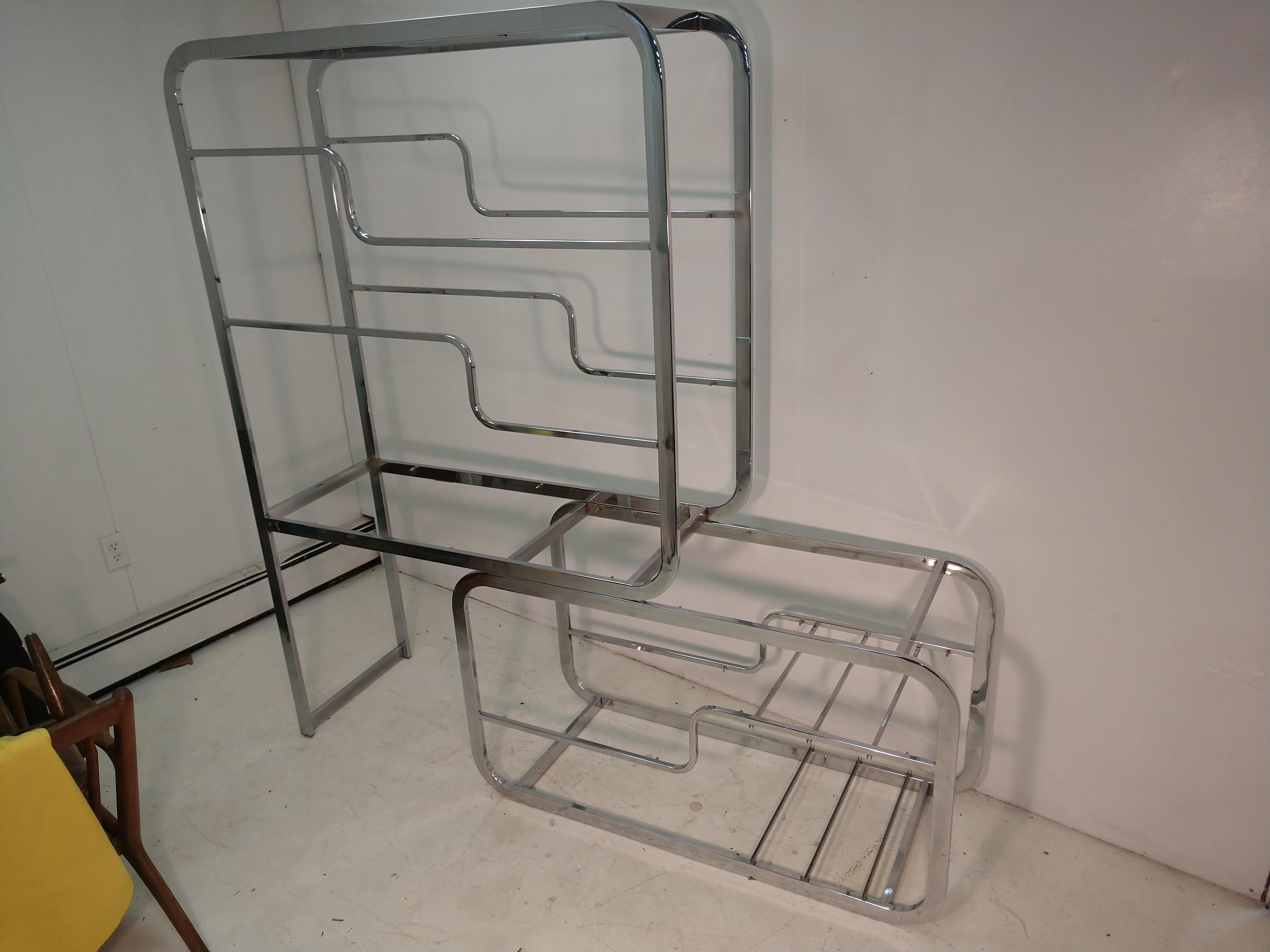 Mid Century Modern Etagere Cocktail Table Chrome & Glass by DIA 2