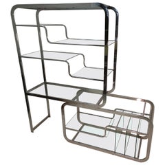 Mid Century Modern Etagere Cocktail Table Chrome & Glass by DIA