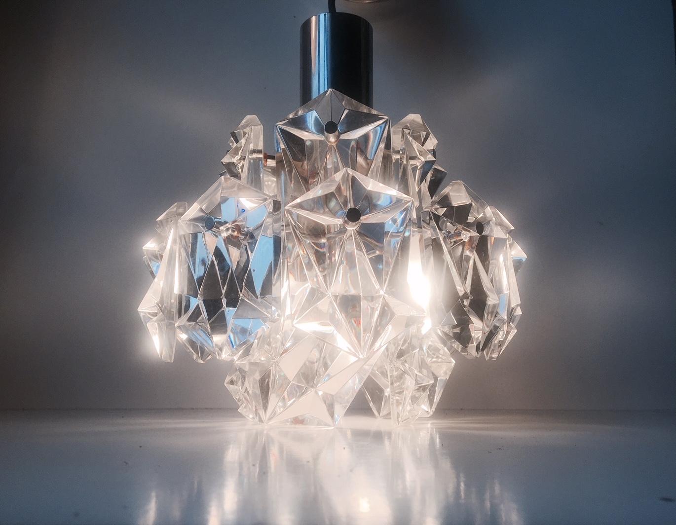 Mid-20th Century Mid-Century Faceted Crystal Pendant Chandelier by J.T. Kalmar, 1960s For Sale