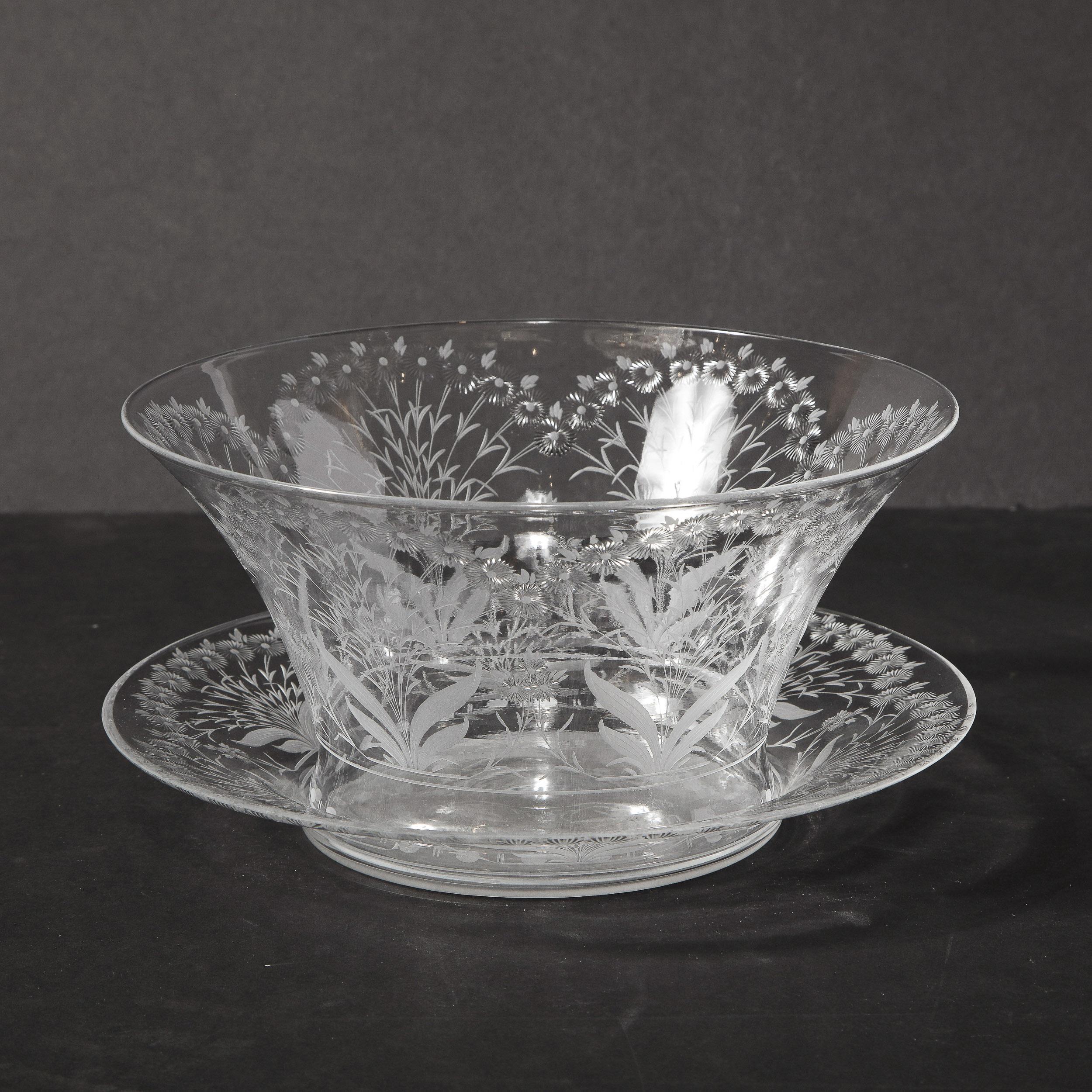 Mid-Century Modern Etched Glass Swedish Bowl & Serving Dish Signed Kosta Boda For Sale 3