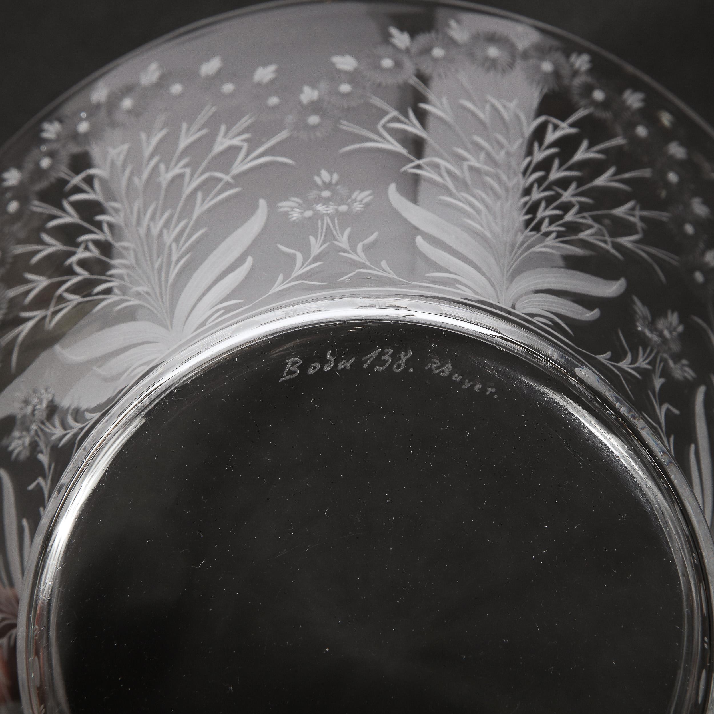 Mid-Century Modern Etched Glass Swedish Bowl & Serving Dish Signed Kosta Boda For Sale 1