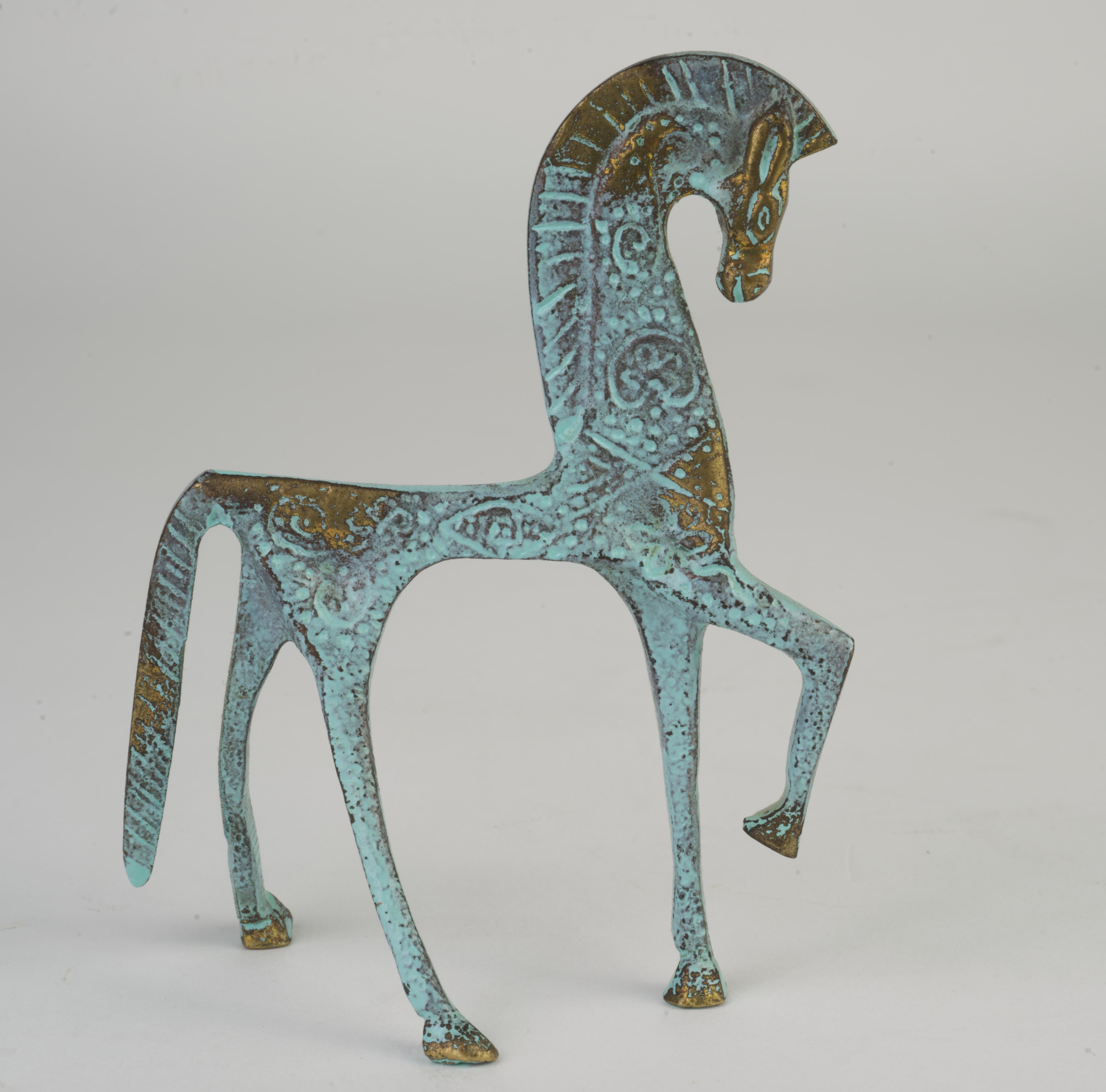 American Mid Century Modern Etruscan Brass Horse Figurine in Style of Frederick Weinberg For Sale
