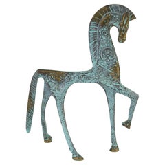 Retro Mid Century Modern Etruscan Brass Horse Figurine in Style of Frederick Weinberg