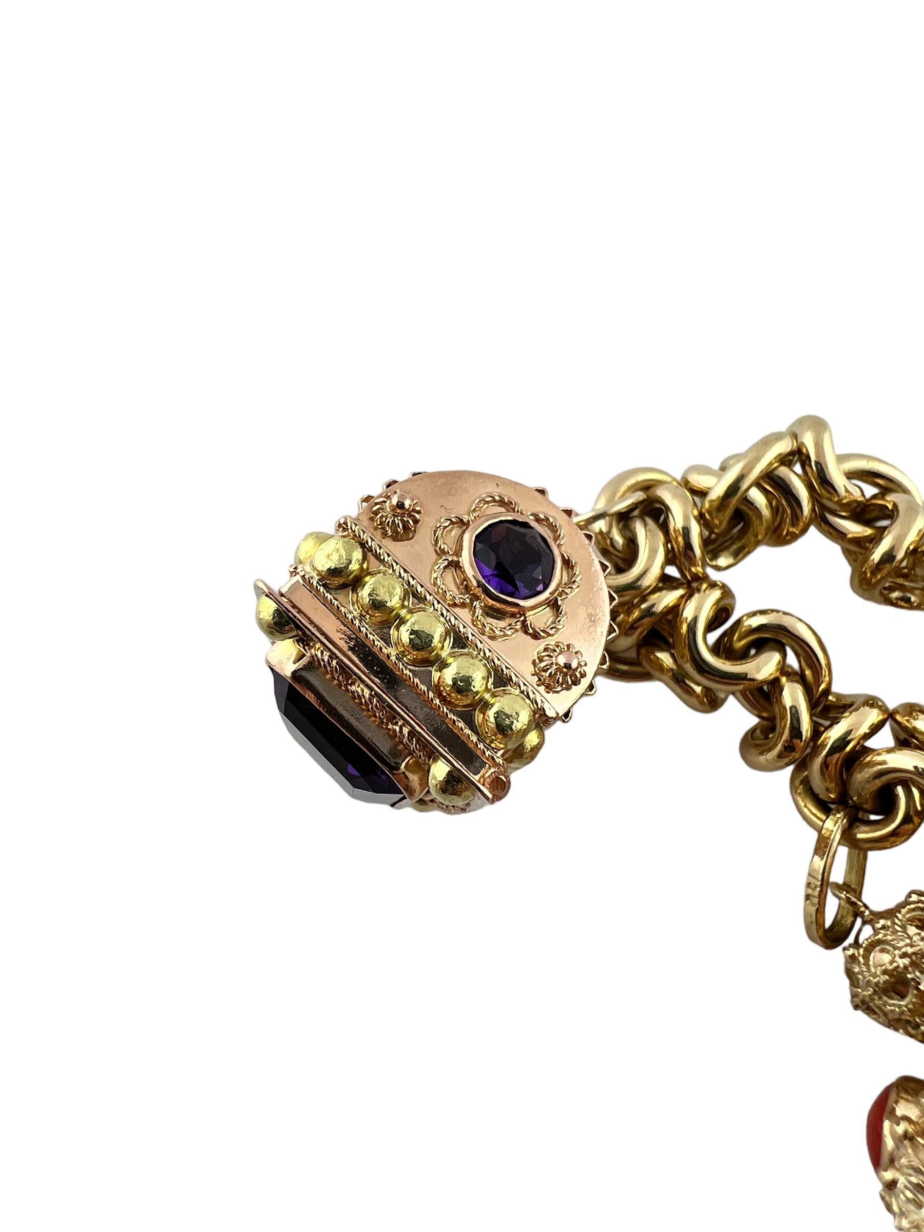Mid Century Modern Etruscan Revival Bracelet Semi Precious Stones #15733 For Sale 4