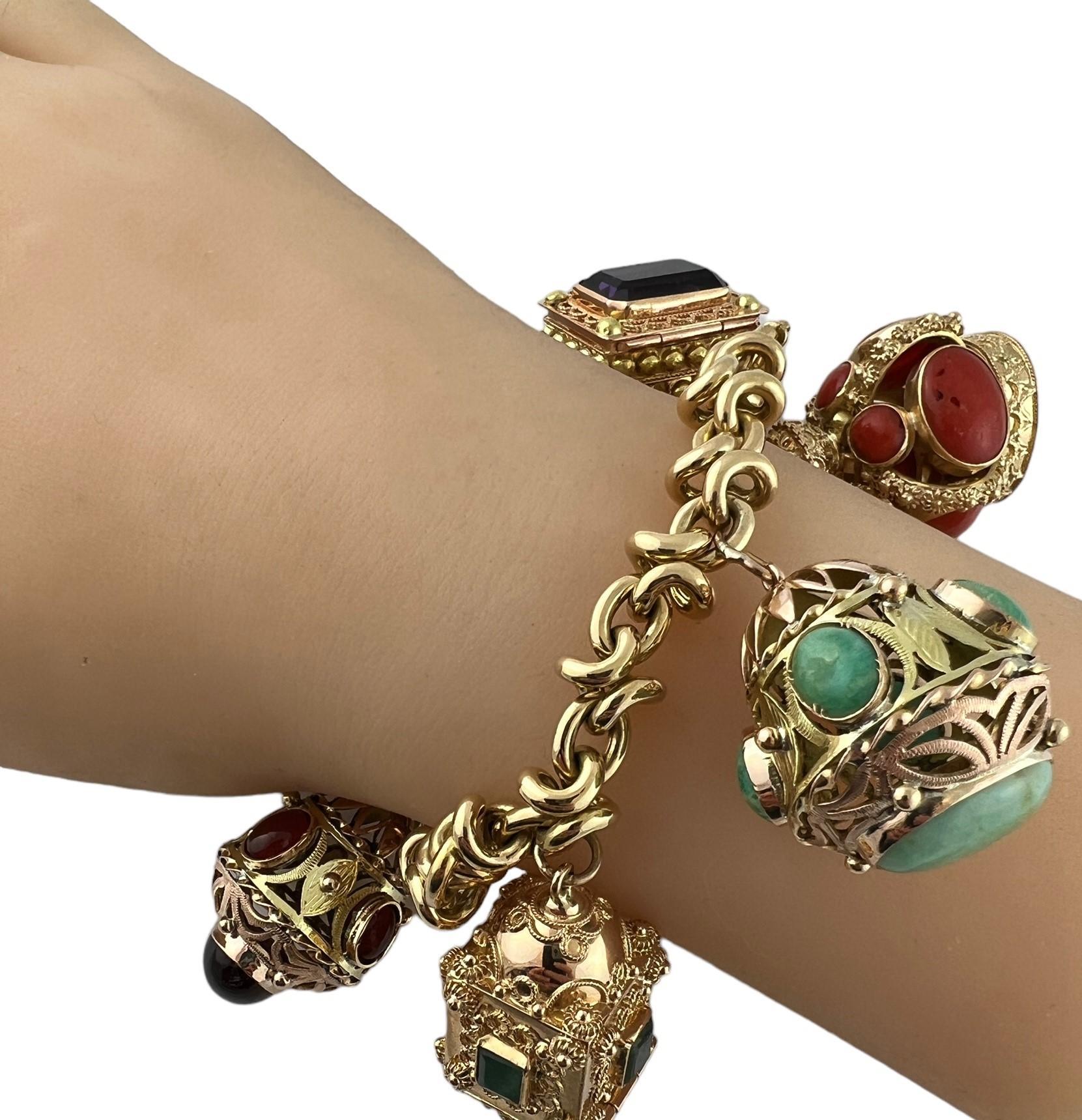 Women's Mid Century Modern Etruscan Revival Bracelet Semi Precious Stones #15733 For Sale