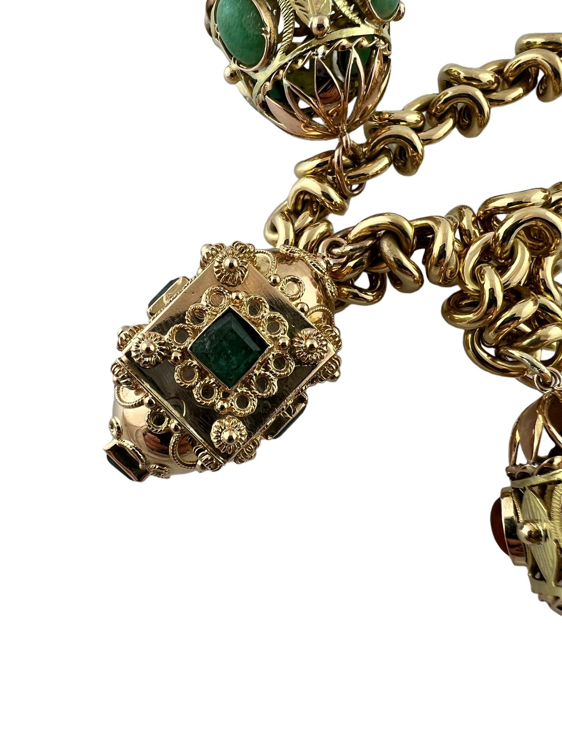 Mid Century Modern Etruscan Revival Bracelet Semi Precious Stones #15733 For Sale 2
