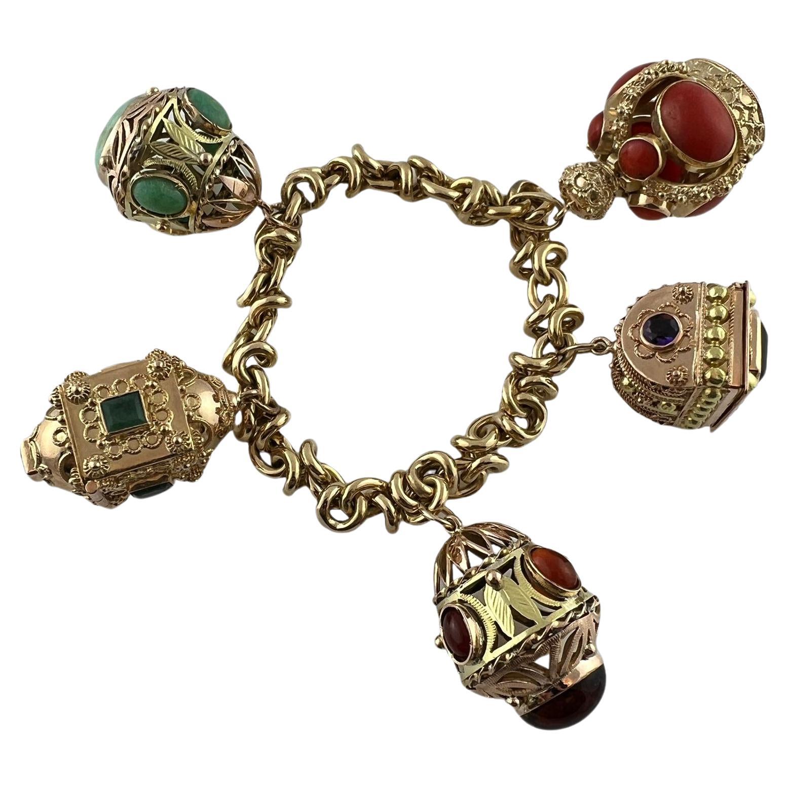Mid Century Modern Etruscan Revival Bracelet Semi Precious Stones #15733
