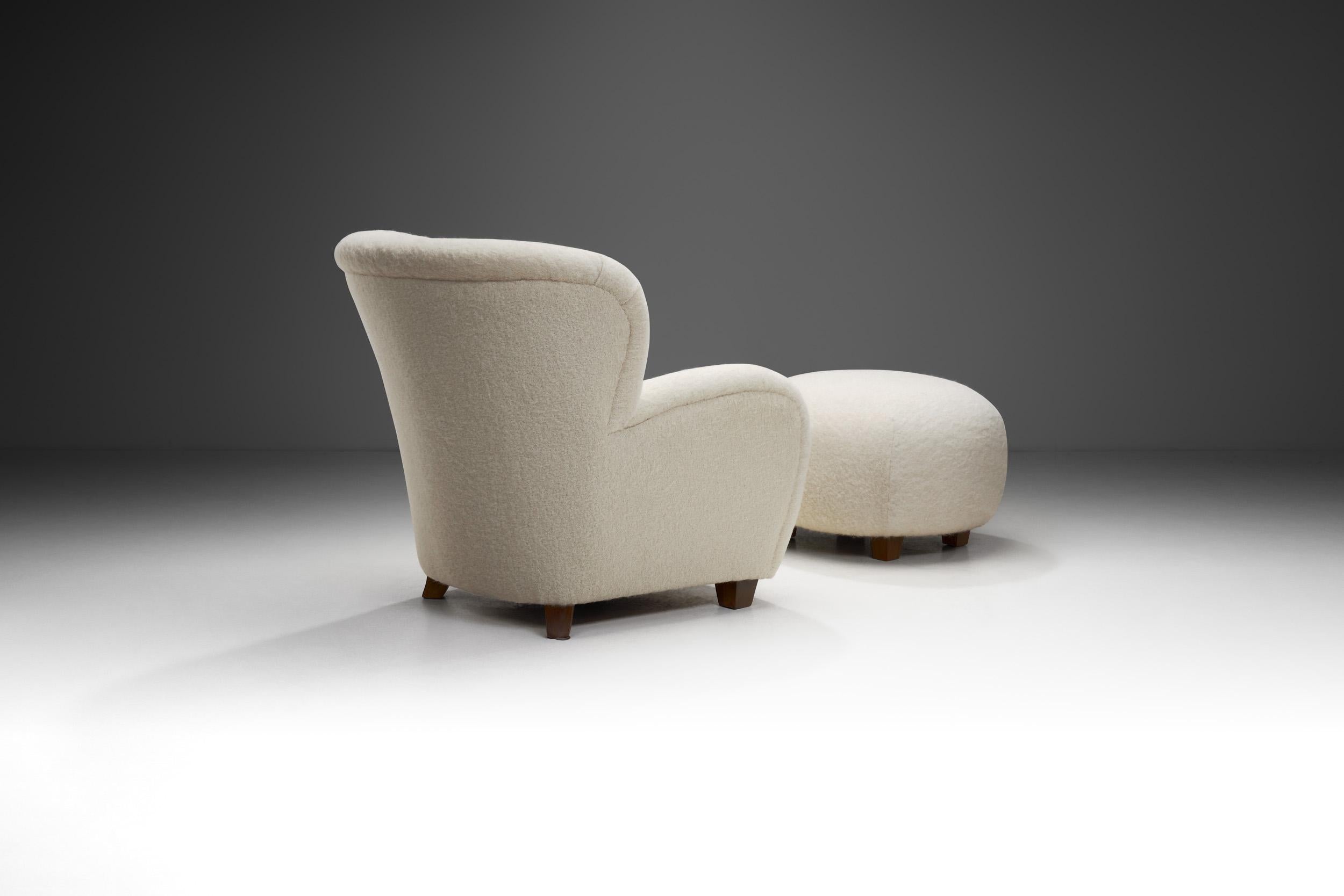 Mid-20th Century Mid-Century Modern European Cabinetmaker Lounge Chair and Ottoman, Europe 1950s