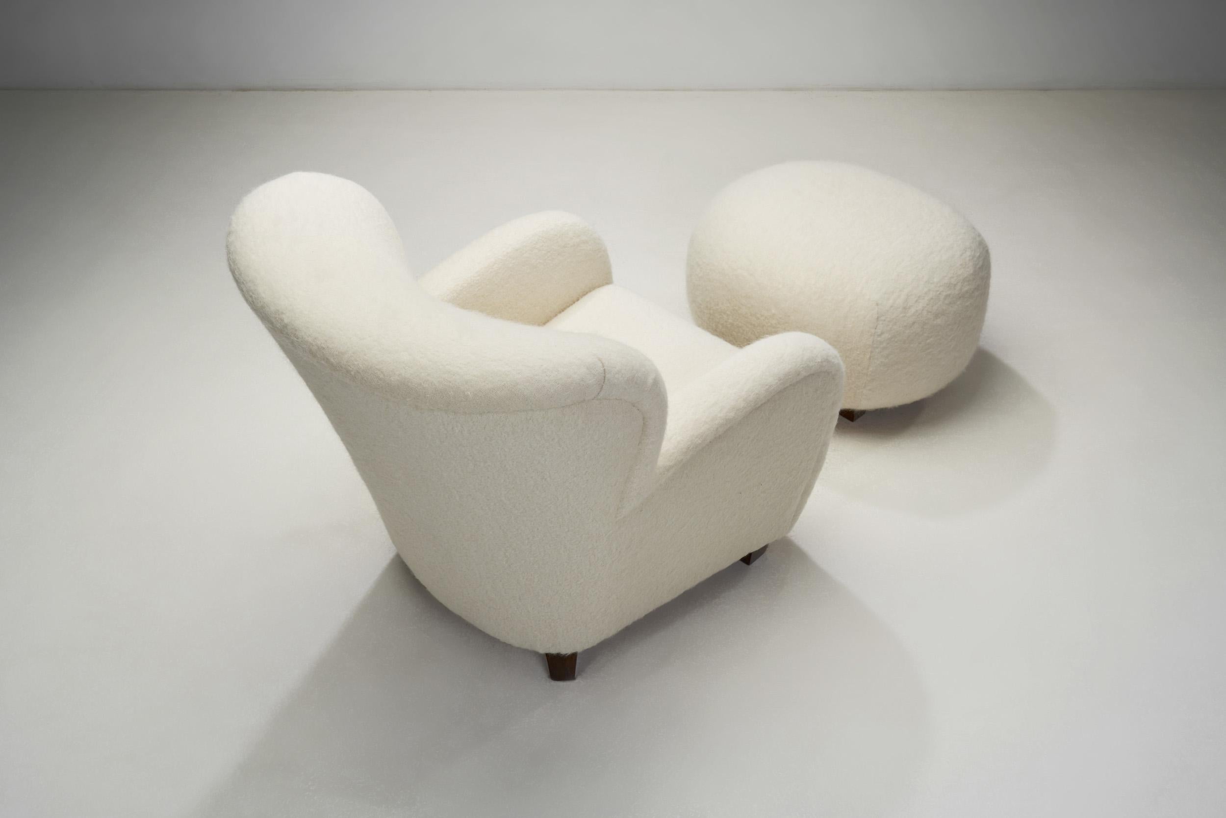 Mid-Century Modern European Cabinetmaker Lounge Chair and Ottoman, Europe 1950s 1