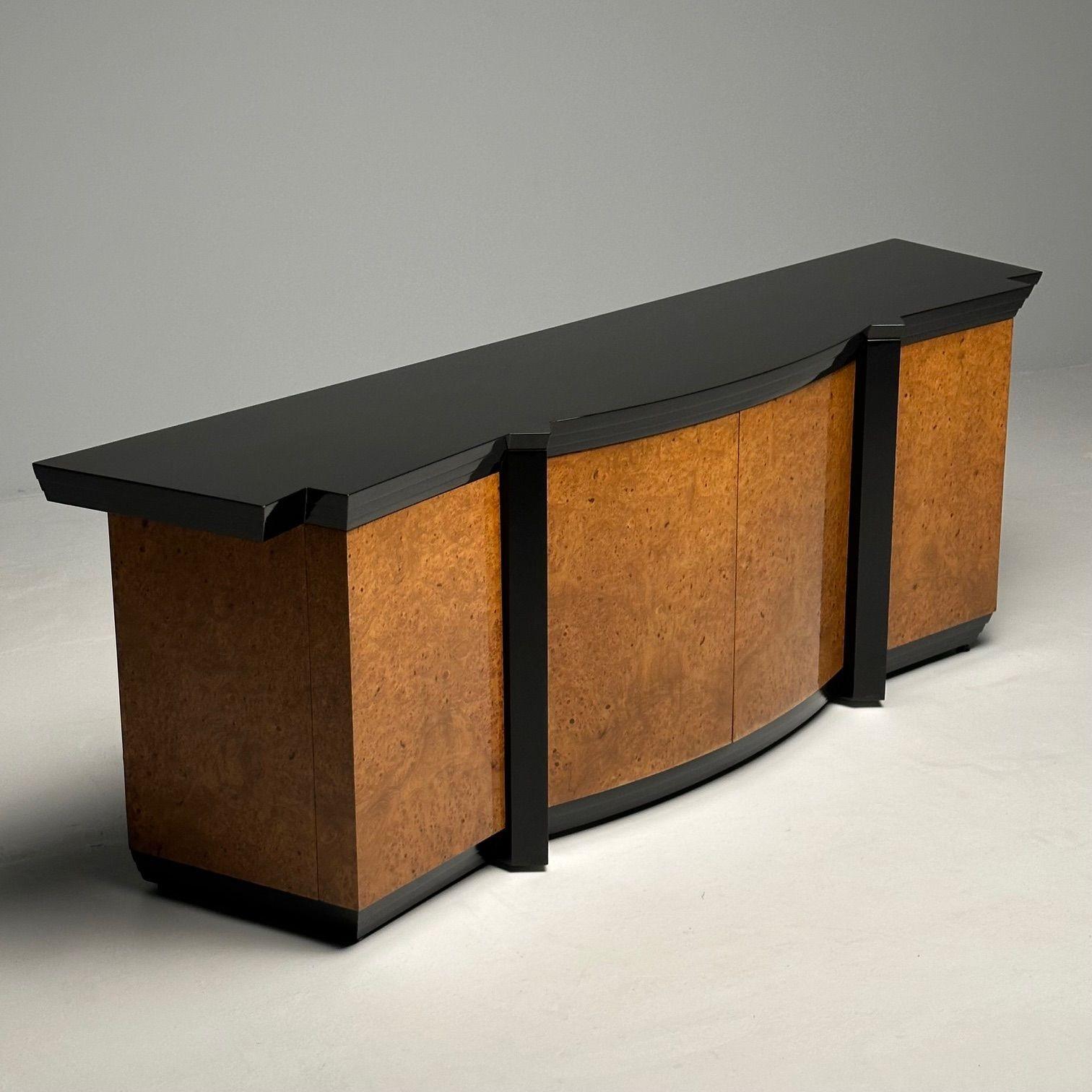 Vladimir Kagan (American, 1927-2016) Eva Dining Room Set, Vladimir Kagan Designs, Inc., USA, circa 1983

The sideboard (Model 83-210) comprising a center bow front section of two doors having a fitted interior, containing one shelf and one drawer