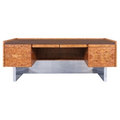 Mid-Century Modern Executive Burl Wood and Chrome Desk