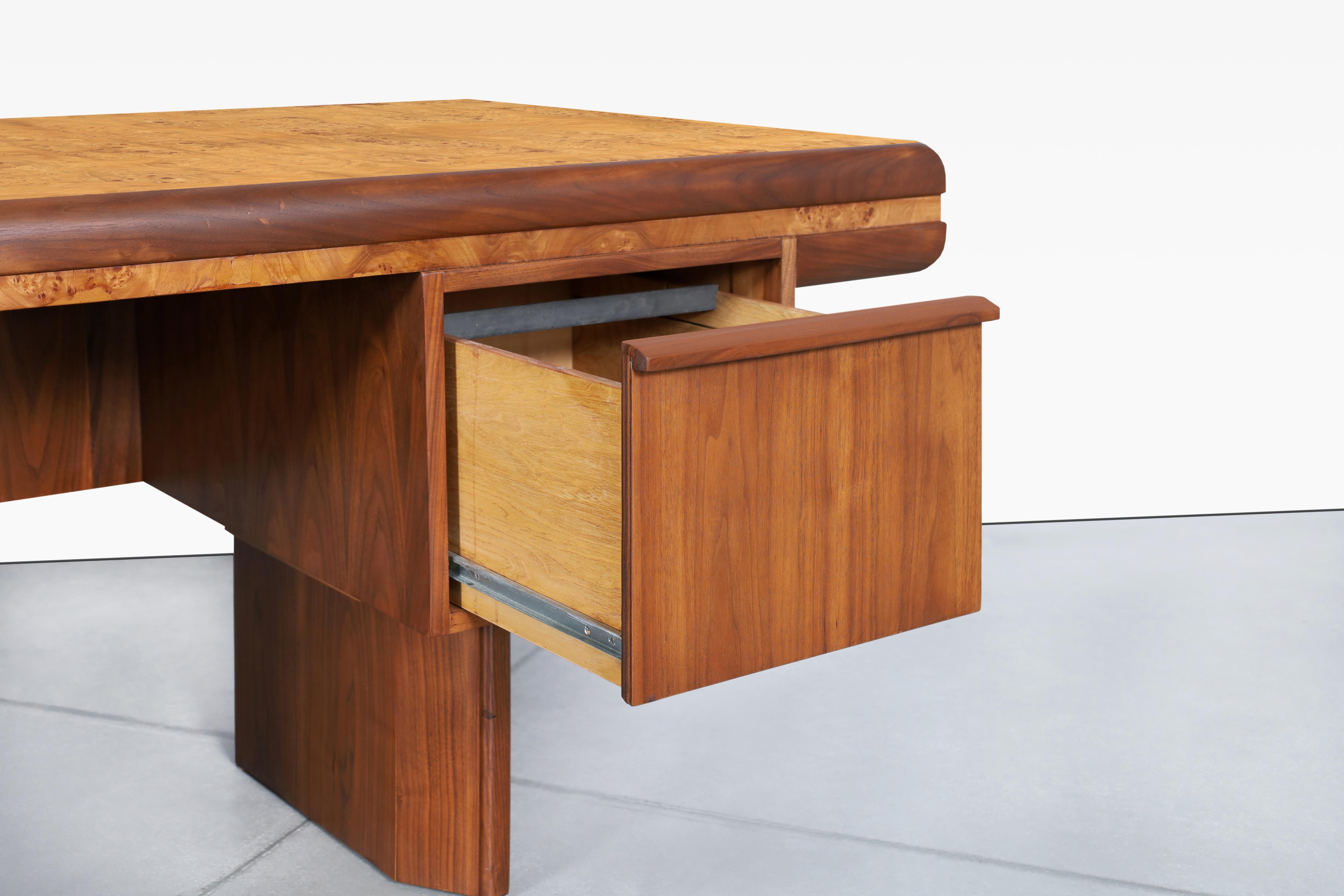 Mid-20th Century Mid-Century Modern Executive Burl Wood and Walnut Desk
