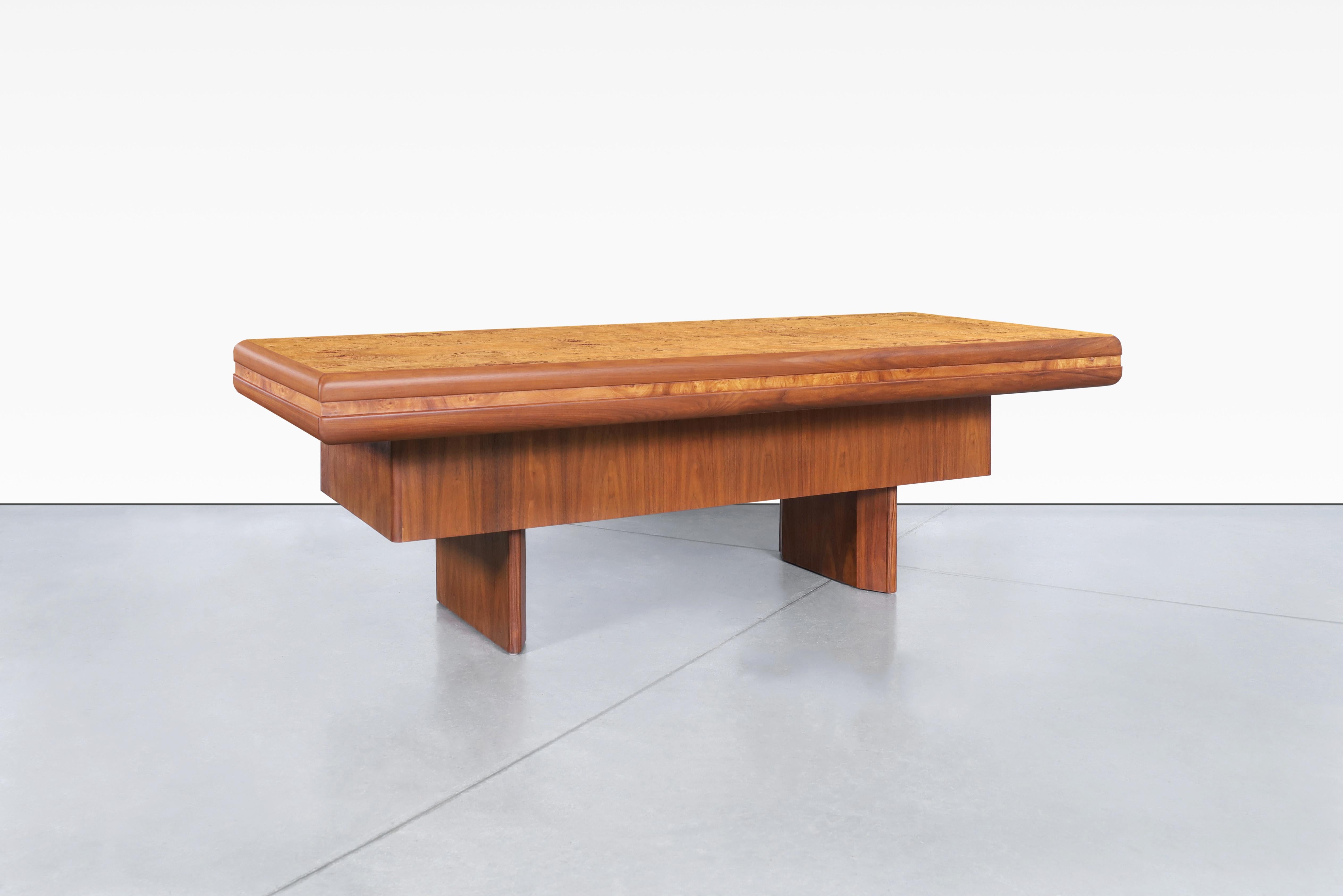 Mid-Century Modern Executive Burl Wood and Walnut Desk 3