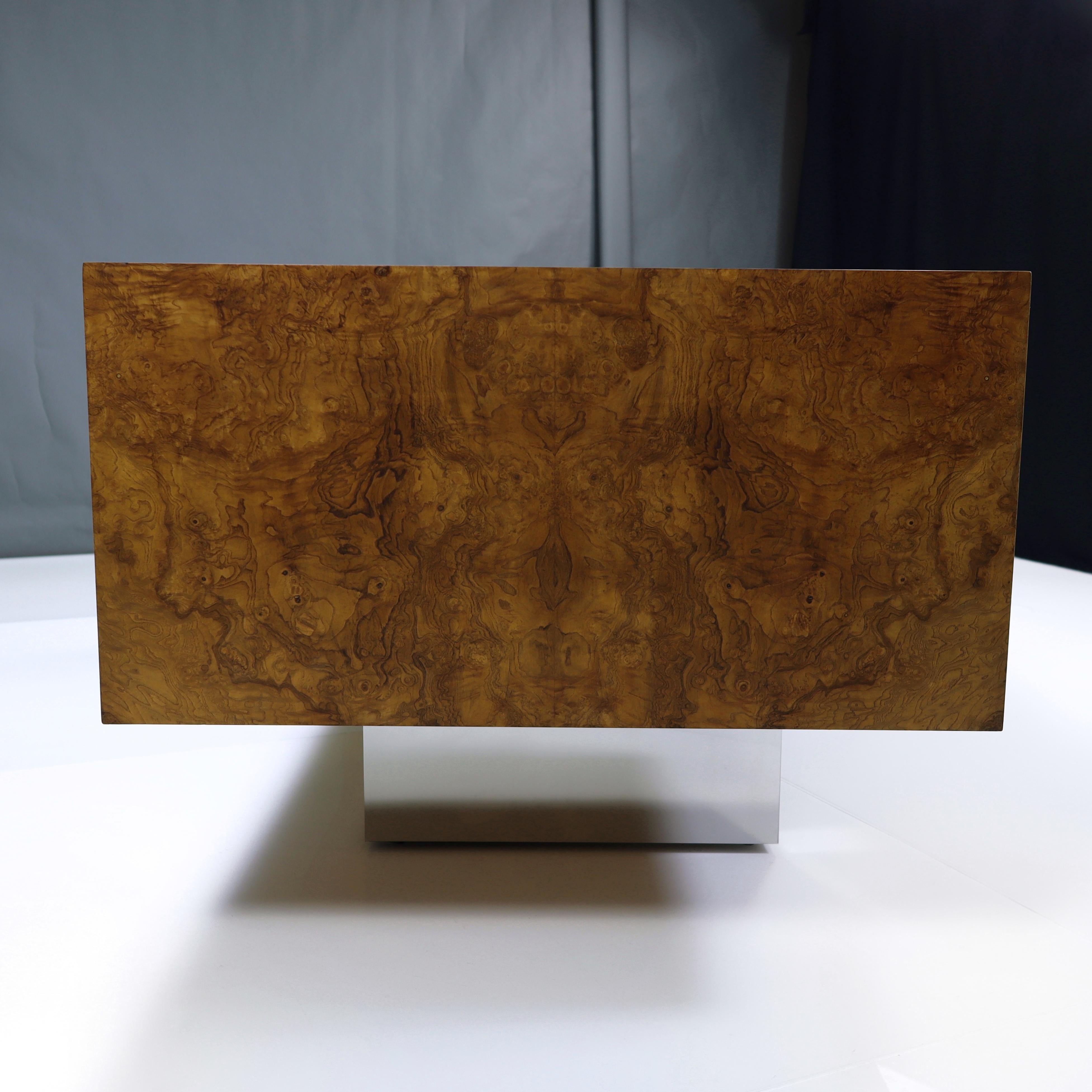 Mid-Century Modern Executive Burlwood Maple Desk with Stainless Steel Base 3
