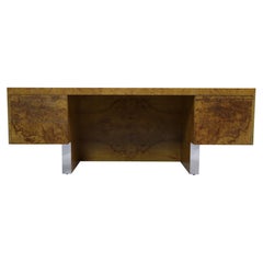 Mid-Century Modern Executive Burlwood Maple Desk mit Edelstahlsockel