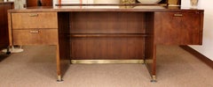 Mid-Century Modern Executive Cantilever Desk & Credenza Walnut Brass Myrtle Desk