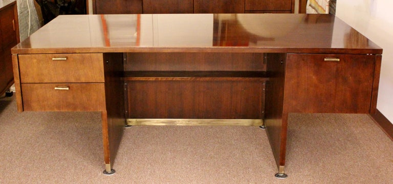Mid Century Modern Executive Cantilever Desk Walnut And Brass By