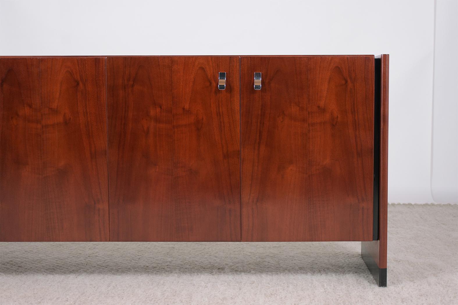 American 1960s Mahogany Mid-Century Modern Credenza with Chrome Accents