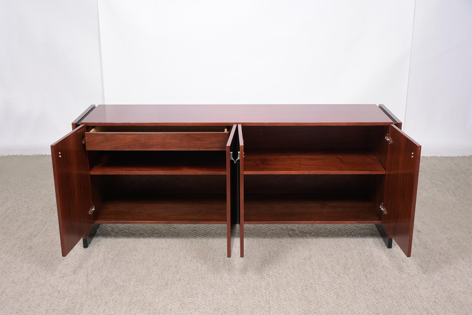1960s Mahogany Mid-Century Modern Credenza with Chrome Accents In Good Condition In Los Angeles, CA