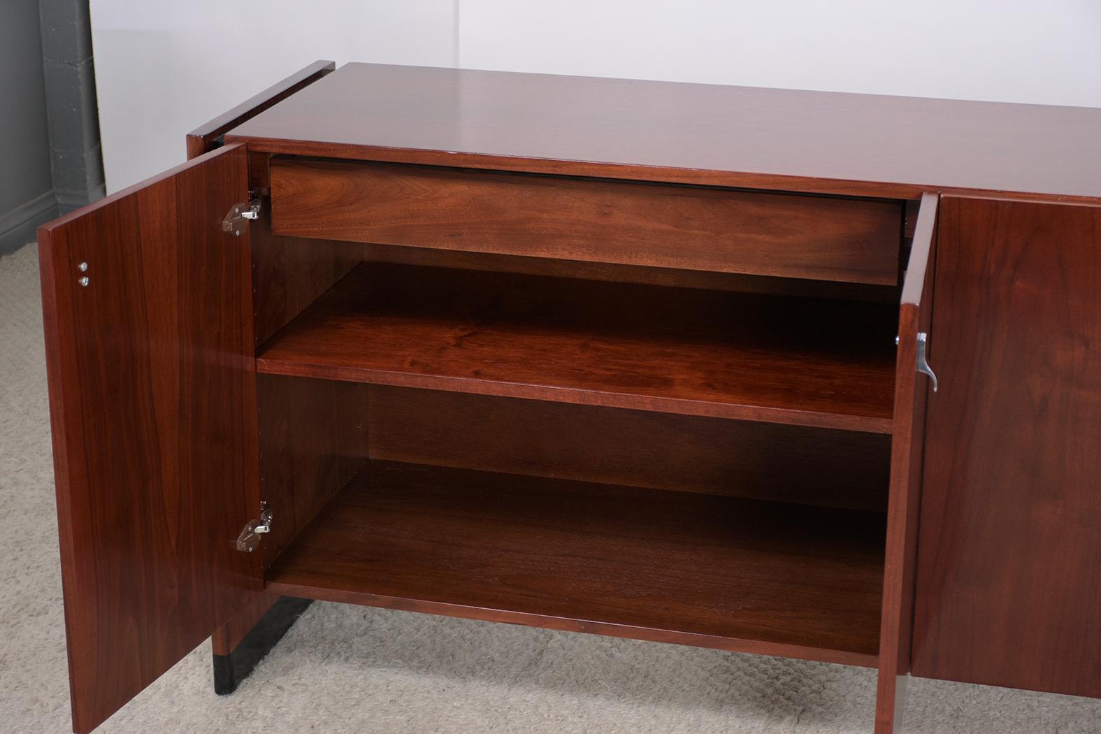 Mid-20th Century 1960s Mahogany Mid-Century Modern Credenza with Chrome Accents