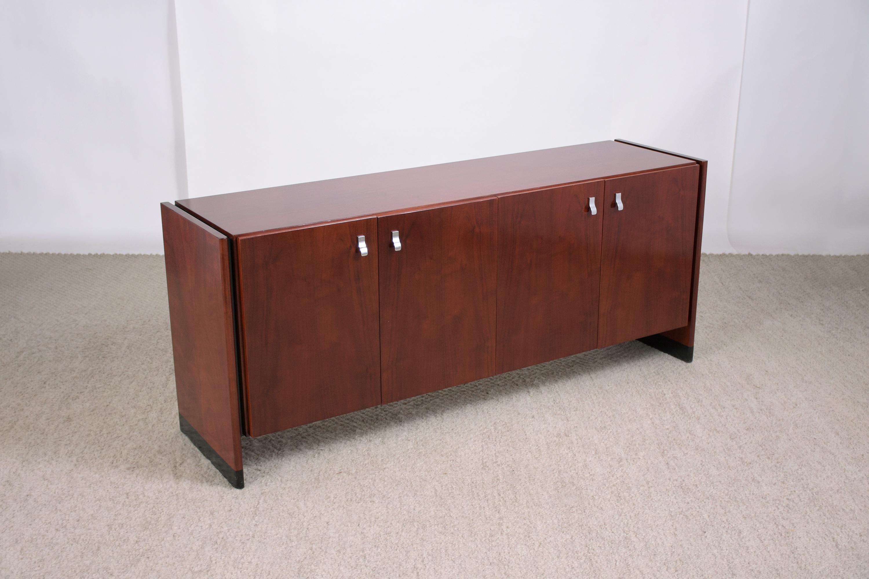 1960s Mahogany Mid-Century Modern Credenza with Chrome Accents 2