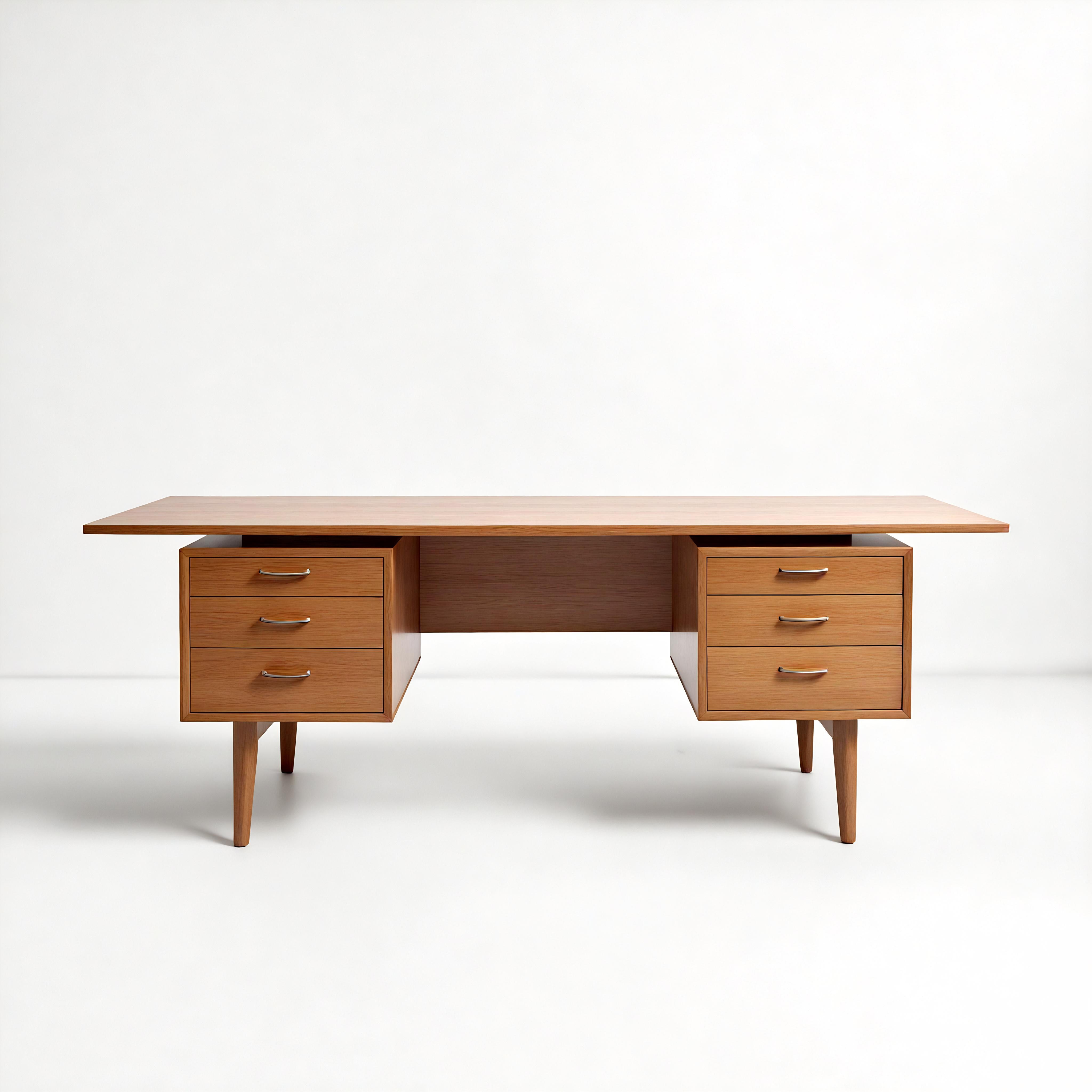 Legno Scrivania direzionale moderna di metà secolo in Wood massiccio con doppi piedistalli fluttuanti in vendita