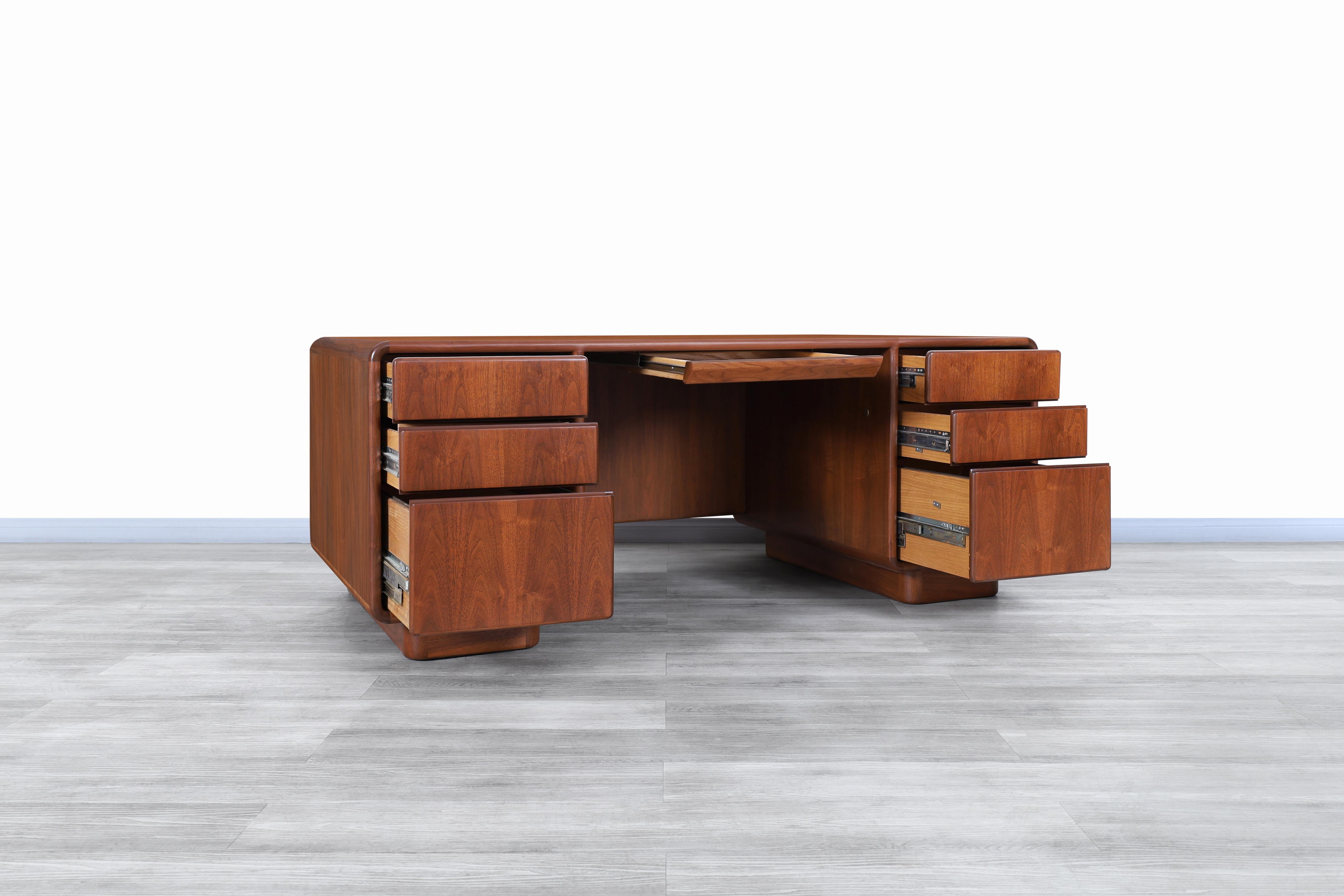Mid-Century Modern Executive Solid Walnut Desk 1