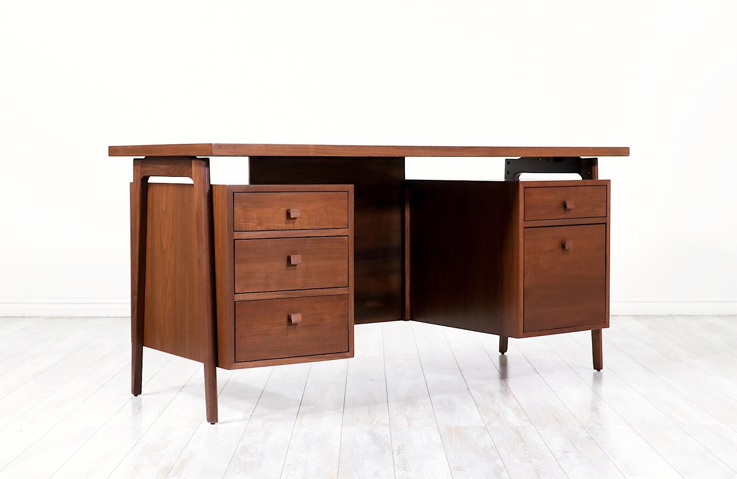 Mid-Century Modern Executive Walnut Desk with Floating Top.