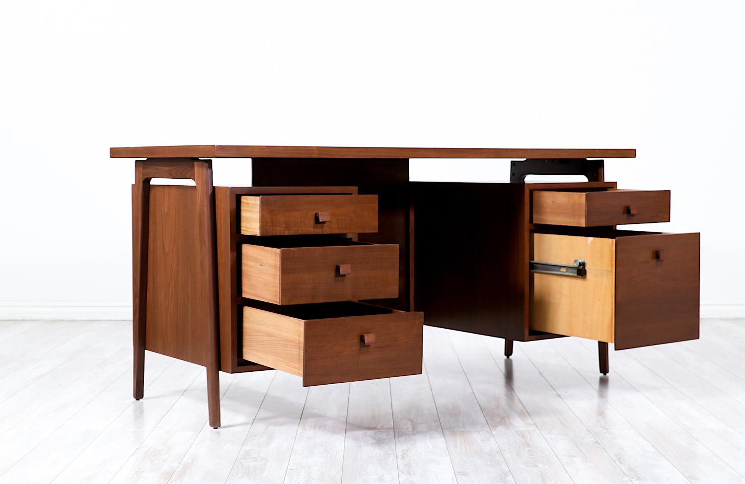 American Mid-Century Modern Executive Walnut Desk with Floating Top