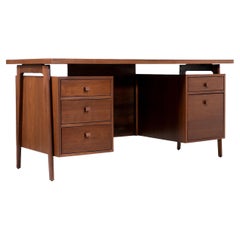 Mid-Century Modern Executive Walnut Desk with Floating Top