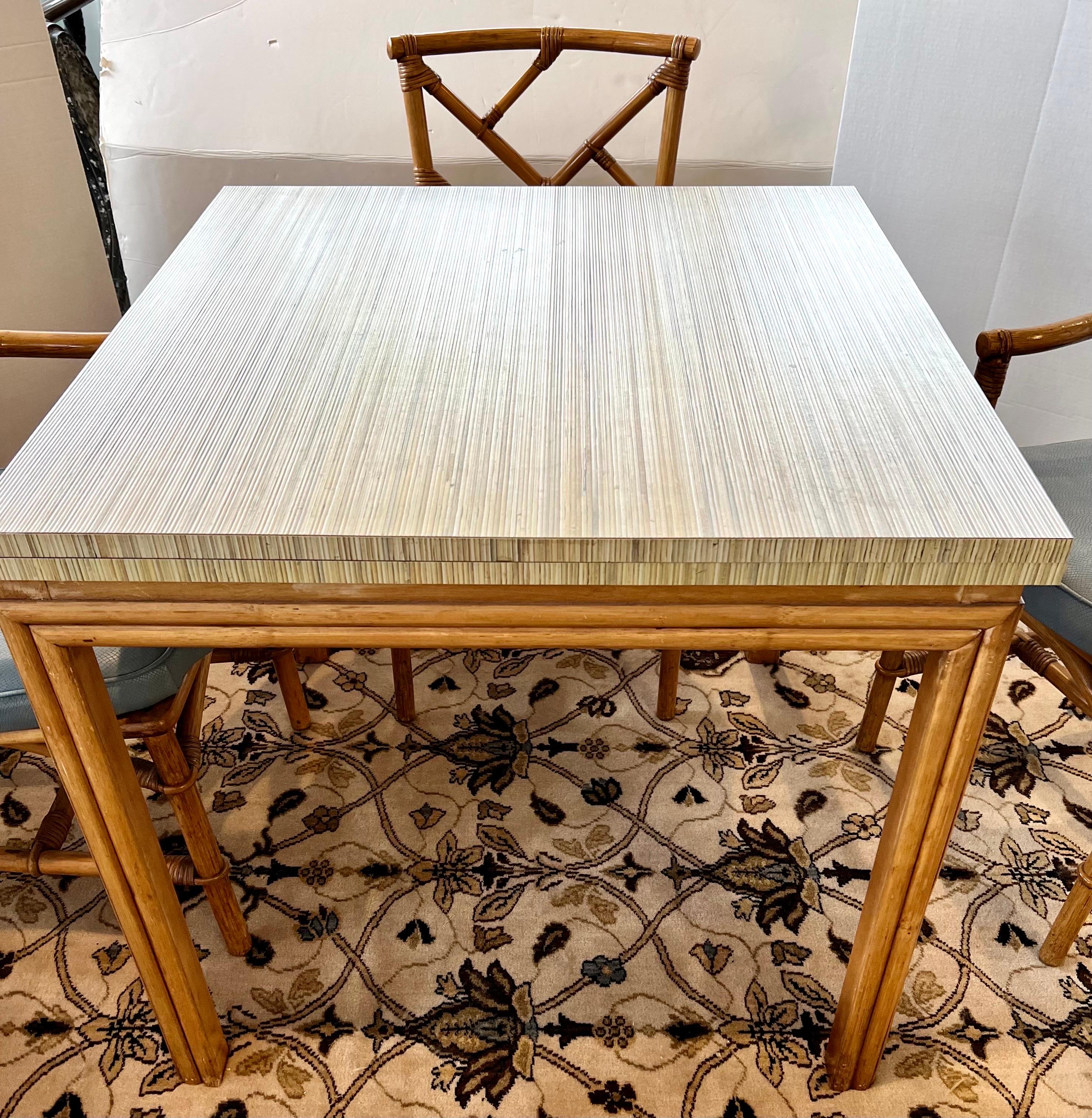 Mid-Century Modern Expandable Bamboo Game Table to Dining Rom Table & 4 Chairs In Good Condition In West Hartford, CT