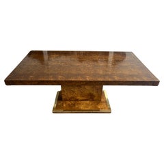 Mid century modern Expandable olive burl dining Table brass base 2 leaves