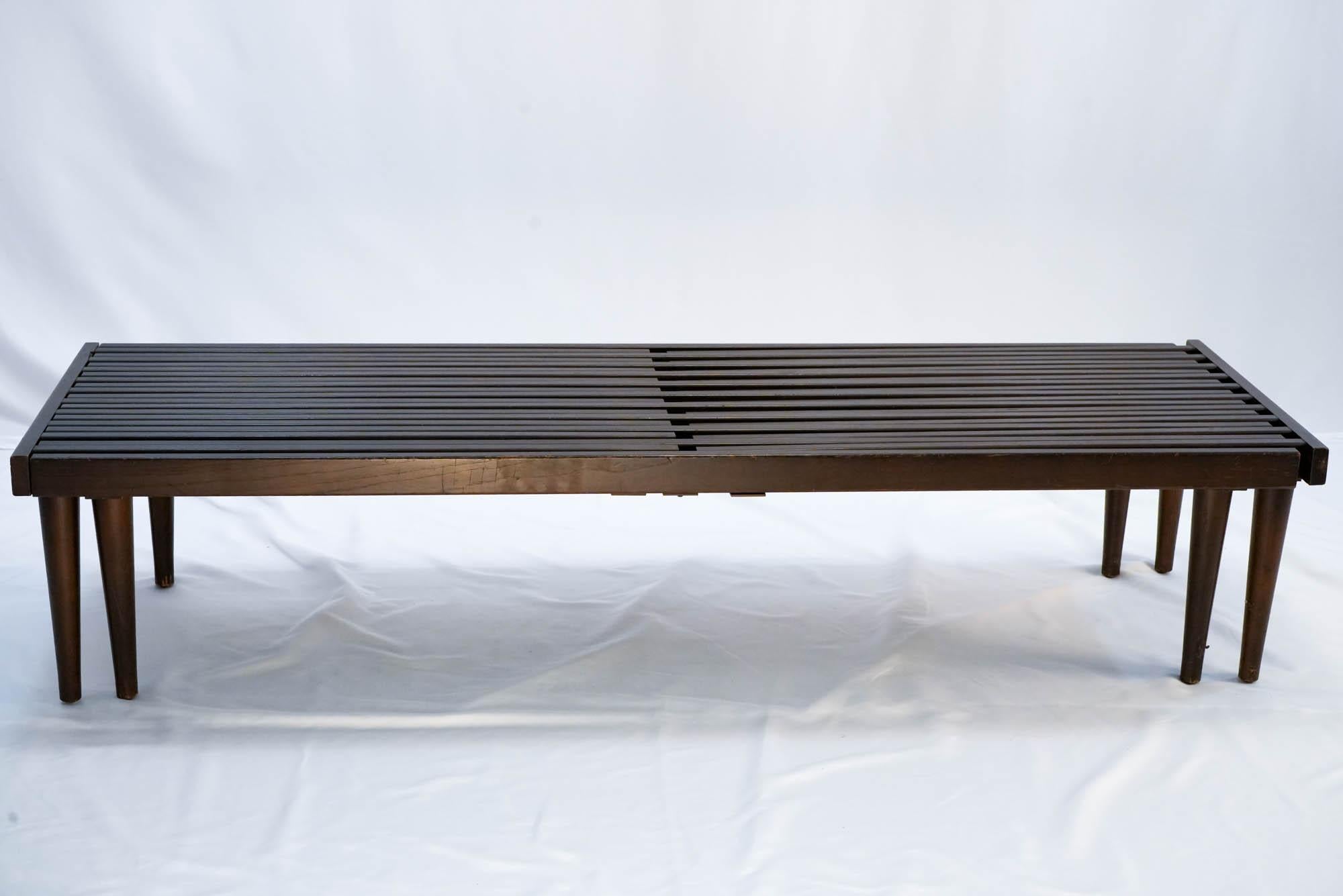 Mid Century Modern Expandable Slatted Wood Bench by John Keal 2