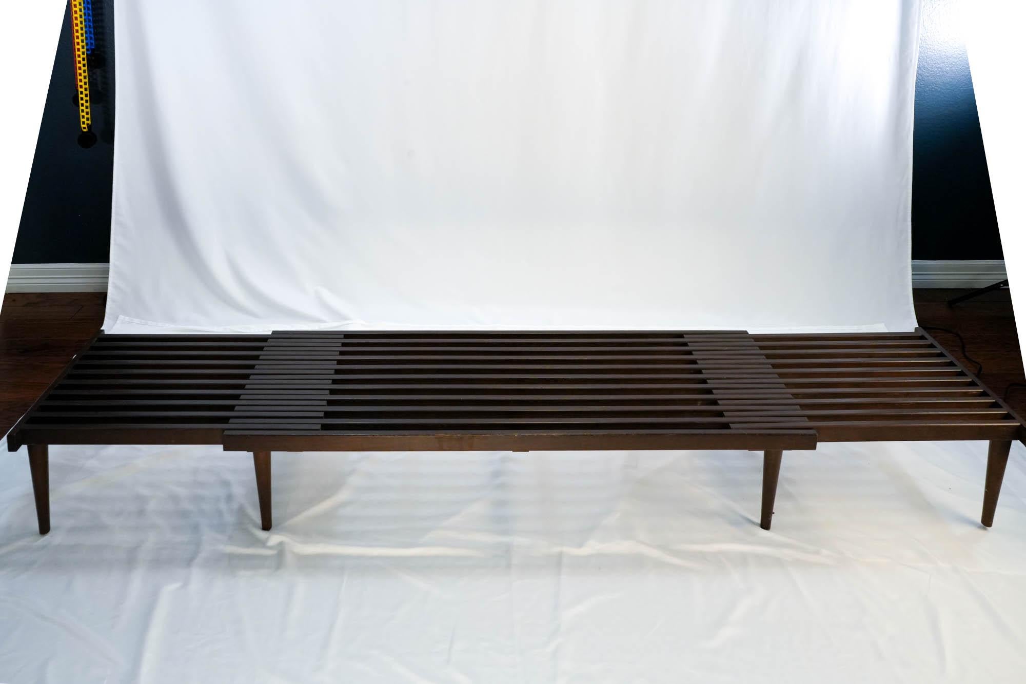Mid Century Modern Expandable Slatted Wood Bench by John Keal 3