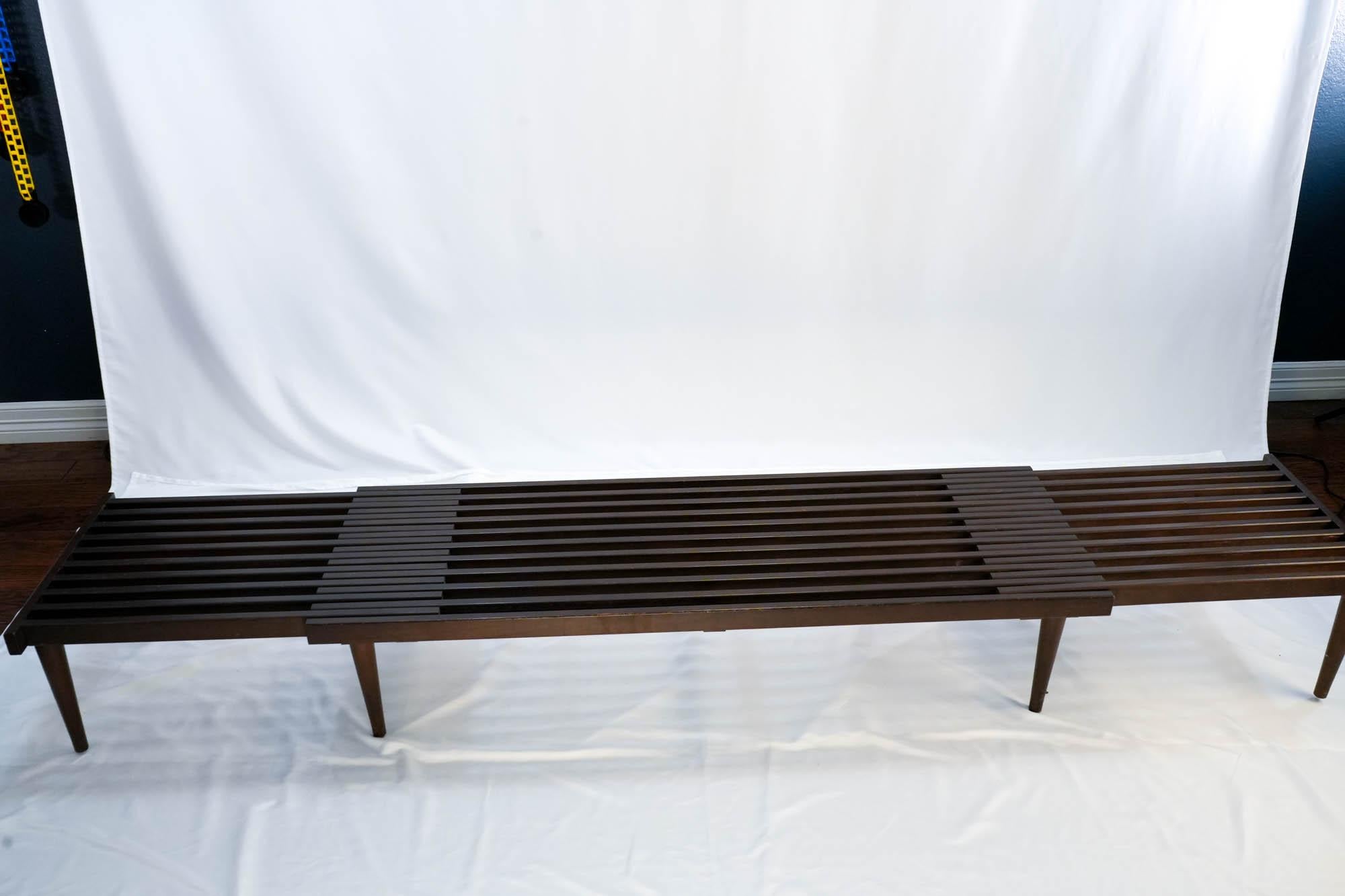 Mid Century Modern Expandable Slatted Wood Bench by John Keal 4