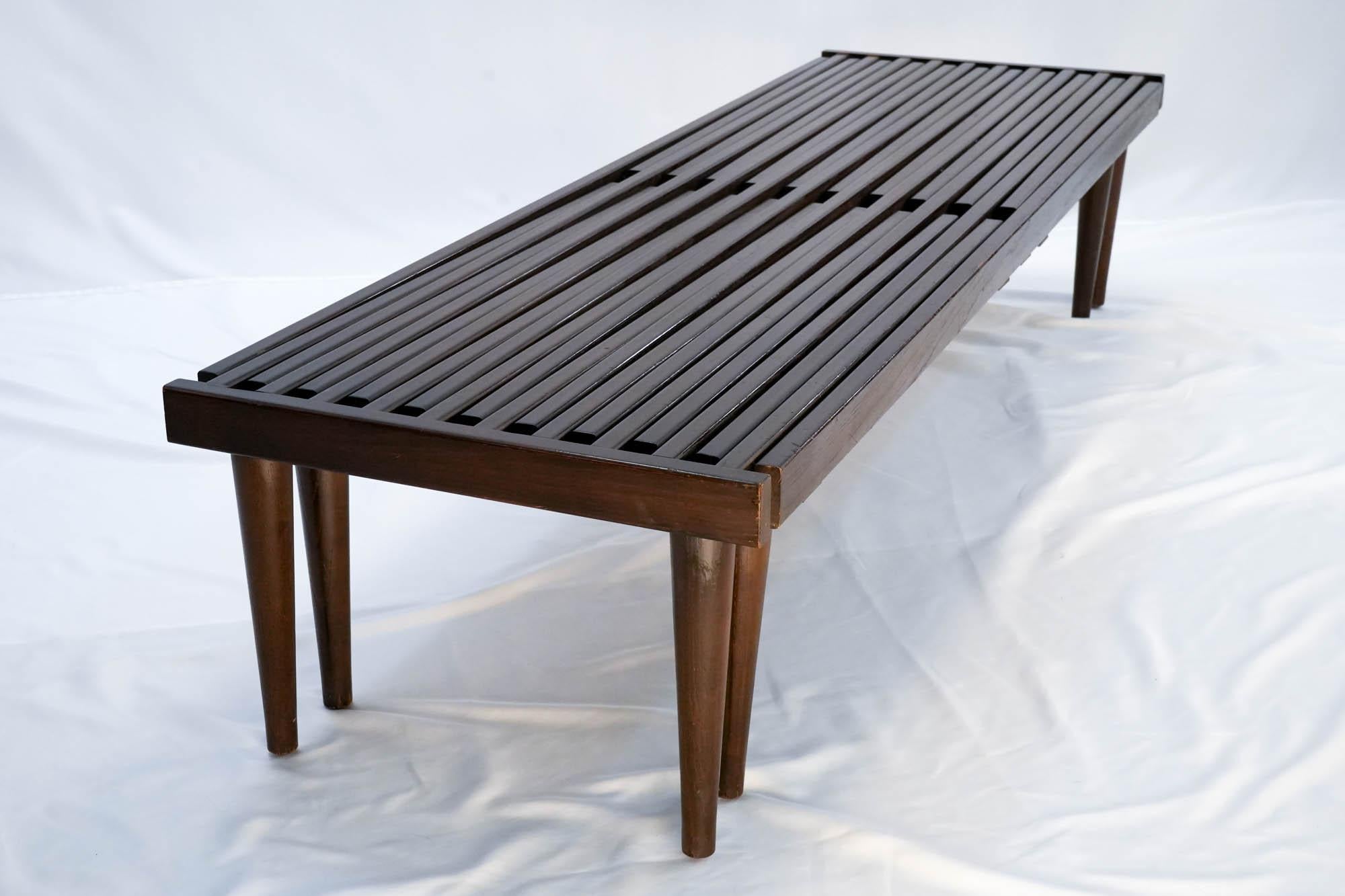 Mid Century Modern Expandable Slatted Wood Bench by John Keal 5