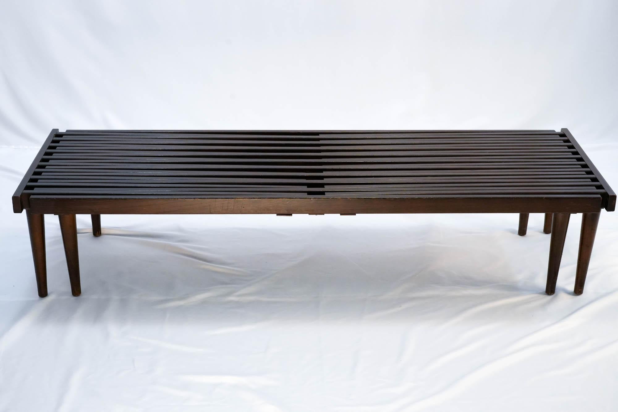 Mid Century Modern Expandable Slatted Wood Bench by John Keal 6