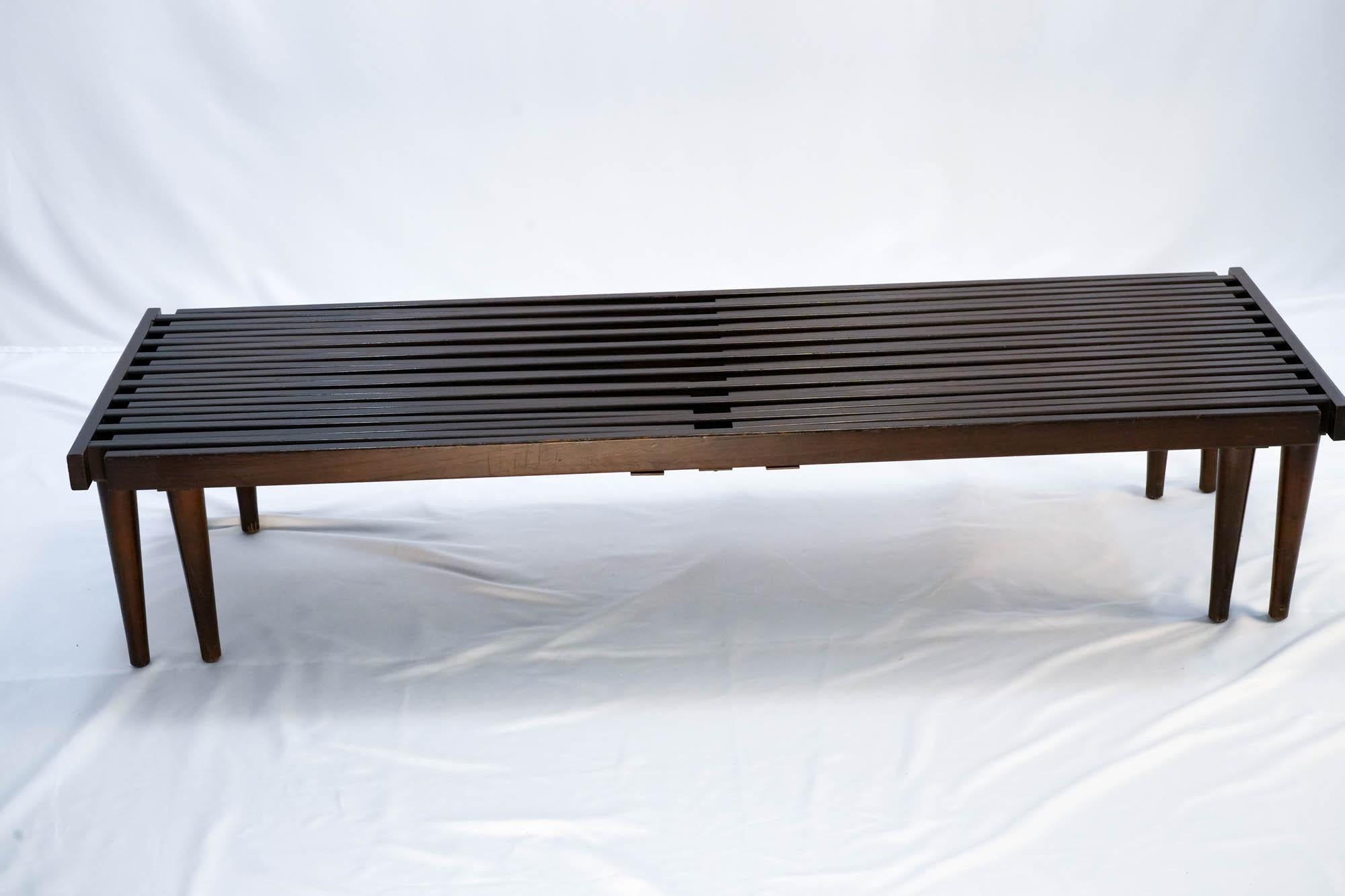 Mid Century Modern Expandable Slatted Wood Bench by John Keal 7