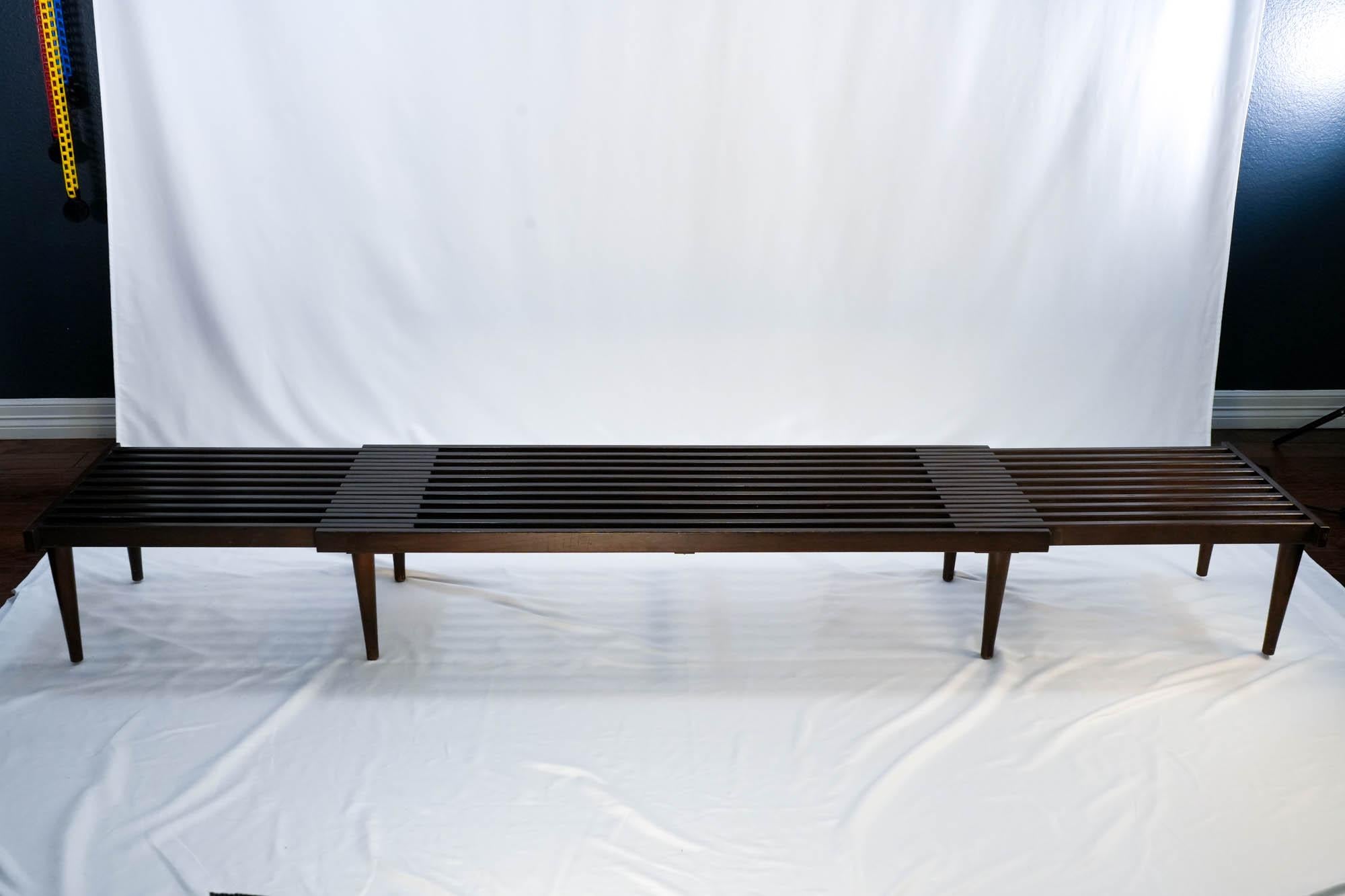 Mid Century Modern Expandable Slatted Wood Bench by John Keal 8
