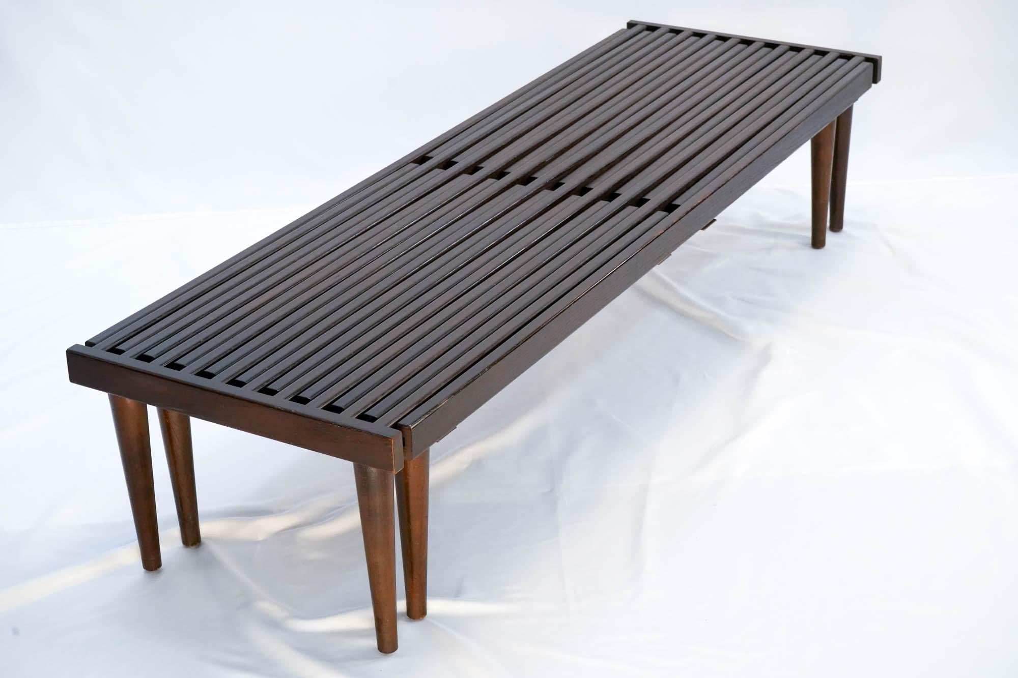 Mid Century Modern Expandable Slatted Wood Bench by John Keal 9