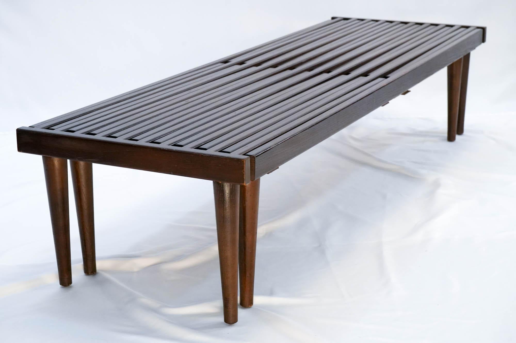 Mid Century Modern Expandable Slatted Wood Bench by John Keal 10