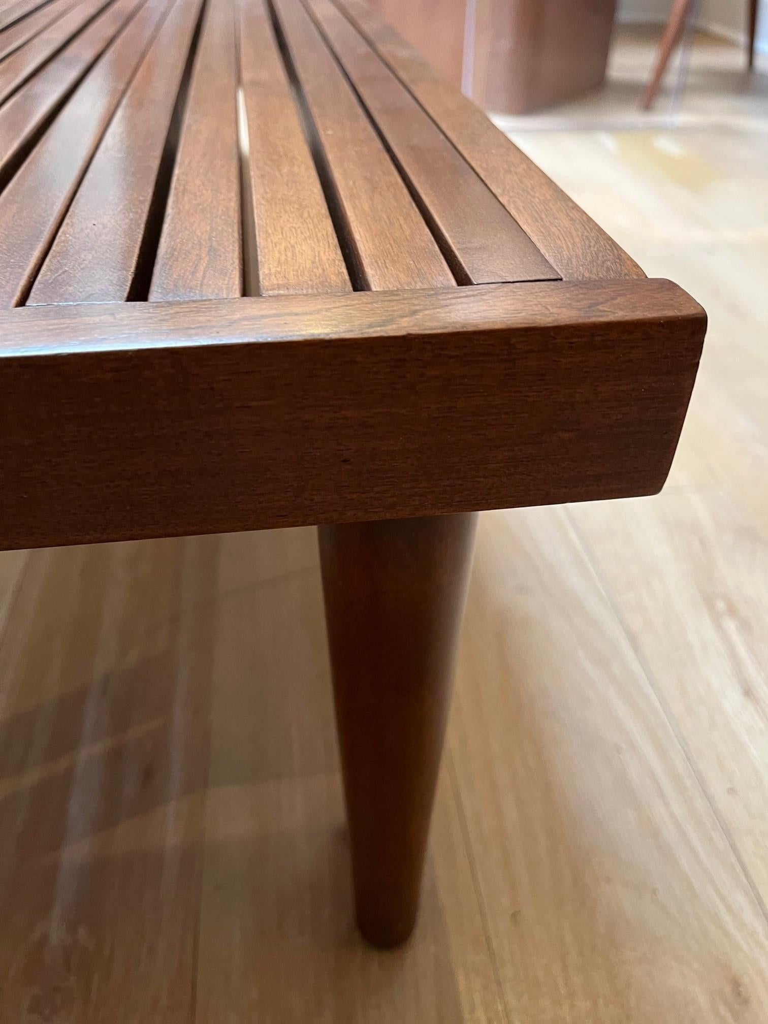 Hand-Crafted Mid-Century Modern Expandable Slatted Wood Bench by John Keal For Sale