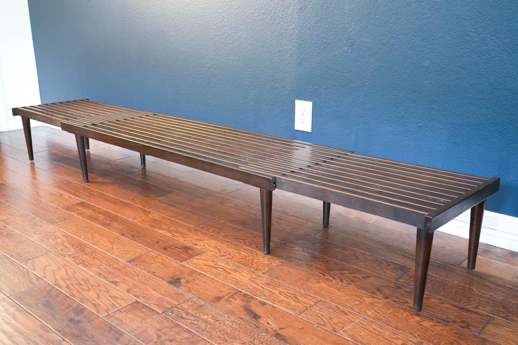 American Mid Century Modern Expandable Slatted Wood Bench by John Keal